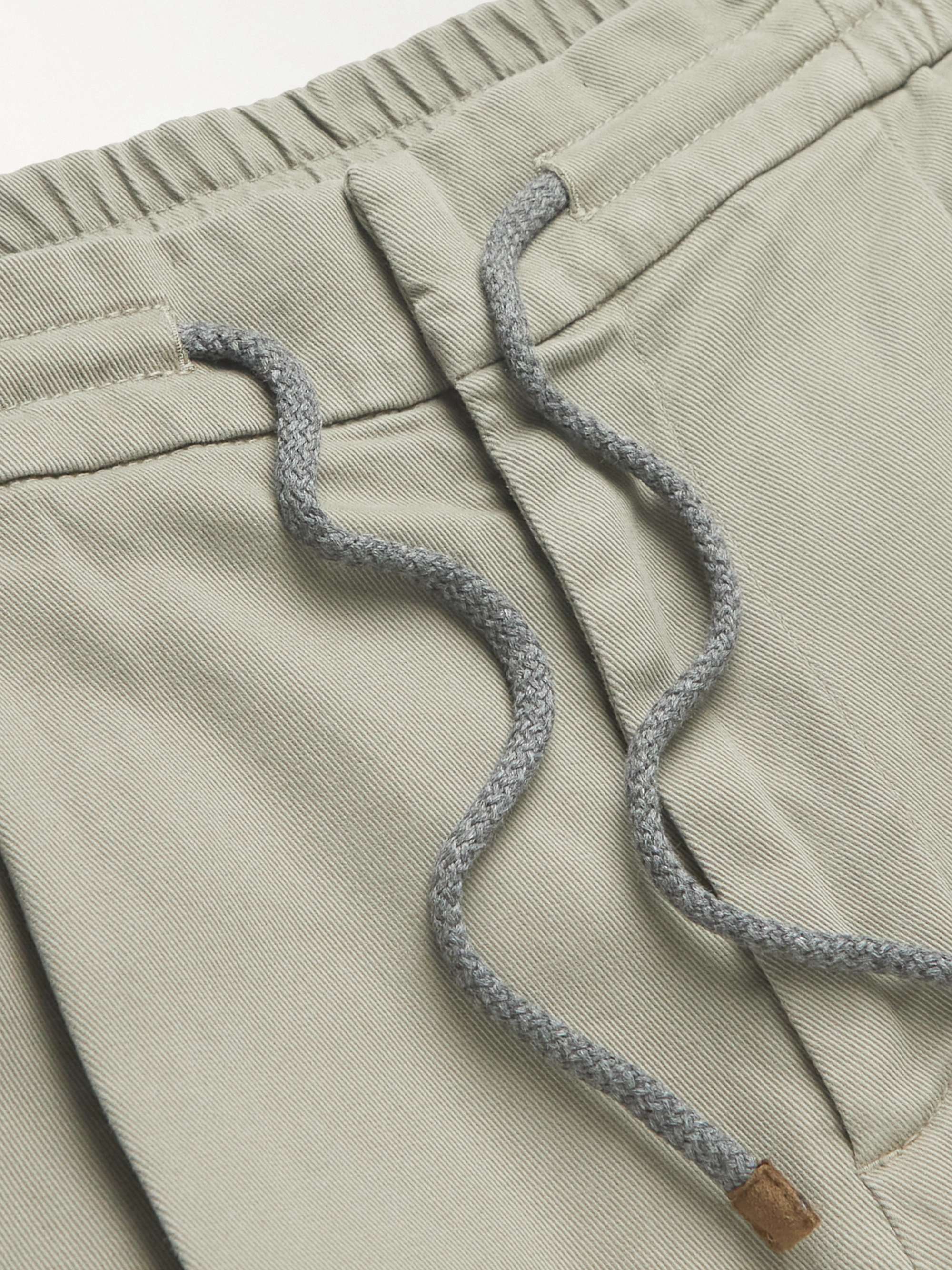 BRUNELLO CUCINELLI Straight-Leg Pleated Cotton-Blend Twill Drawstring Trousers