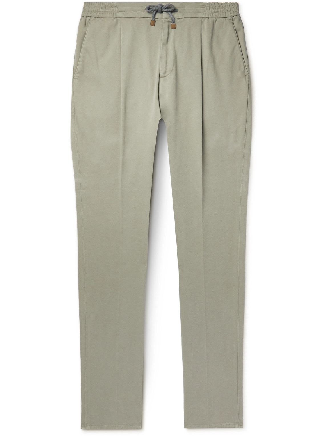 Brunello Cucinelli Straight-Leg Pleated Cotton-Blend Twill Drawstring Trousers