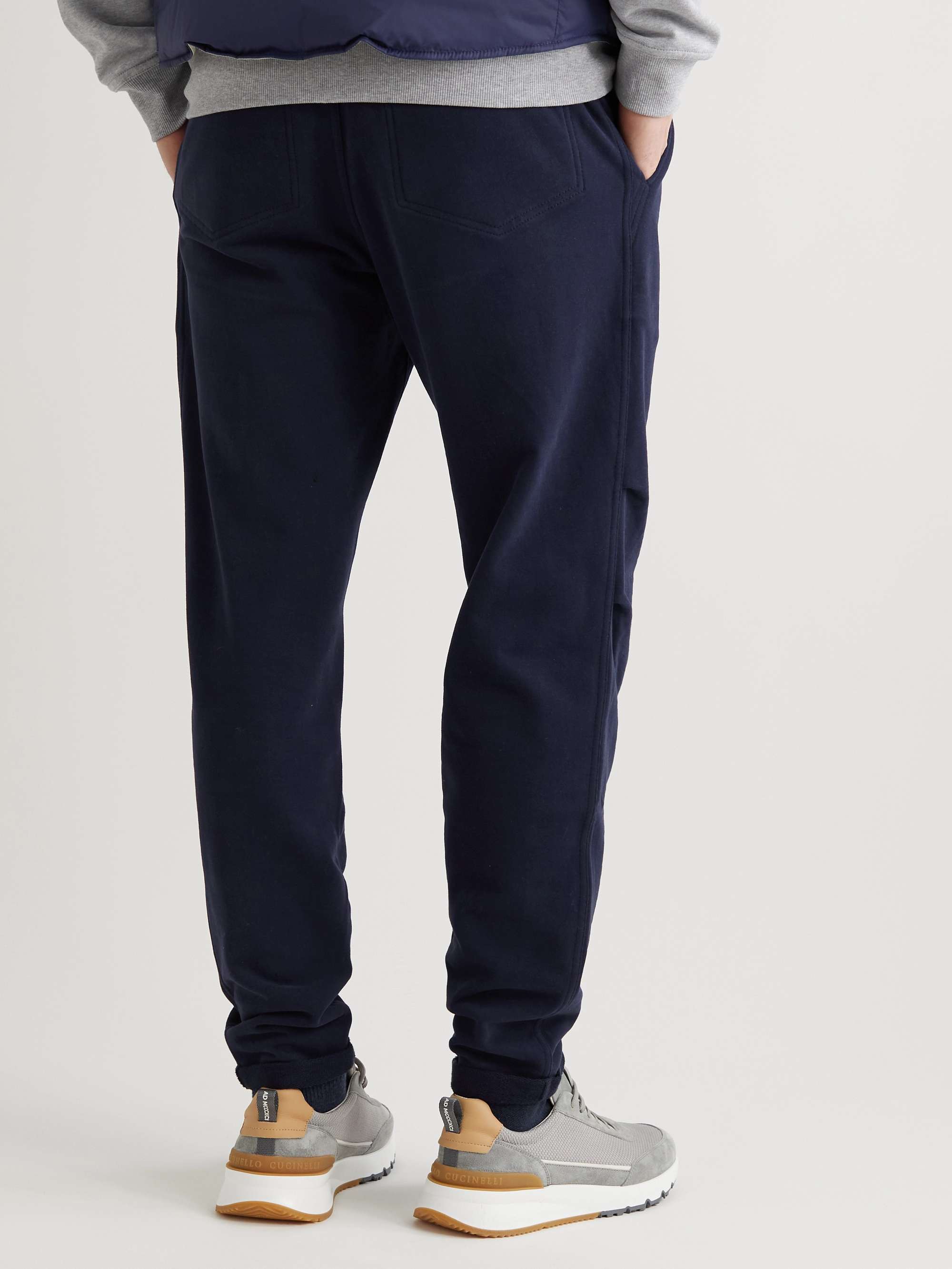 Navy Tapered Pleated Cotton-Jersey Sweatpants | BRUNELLO CUCINELLI | MR ...