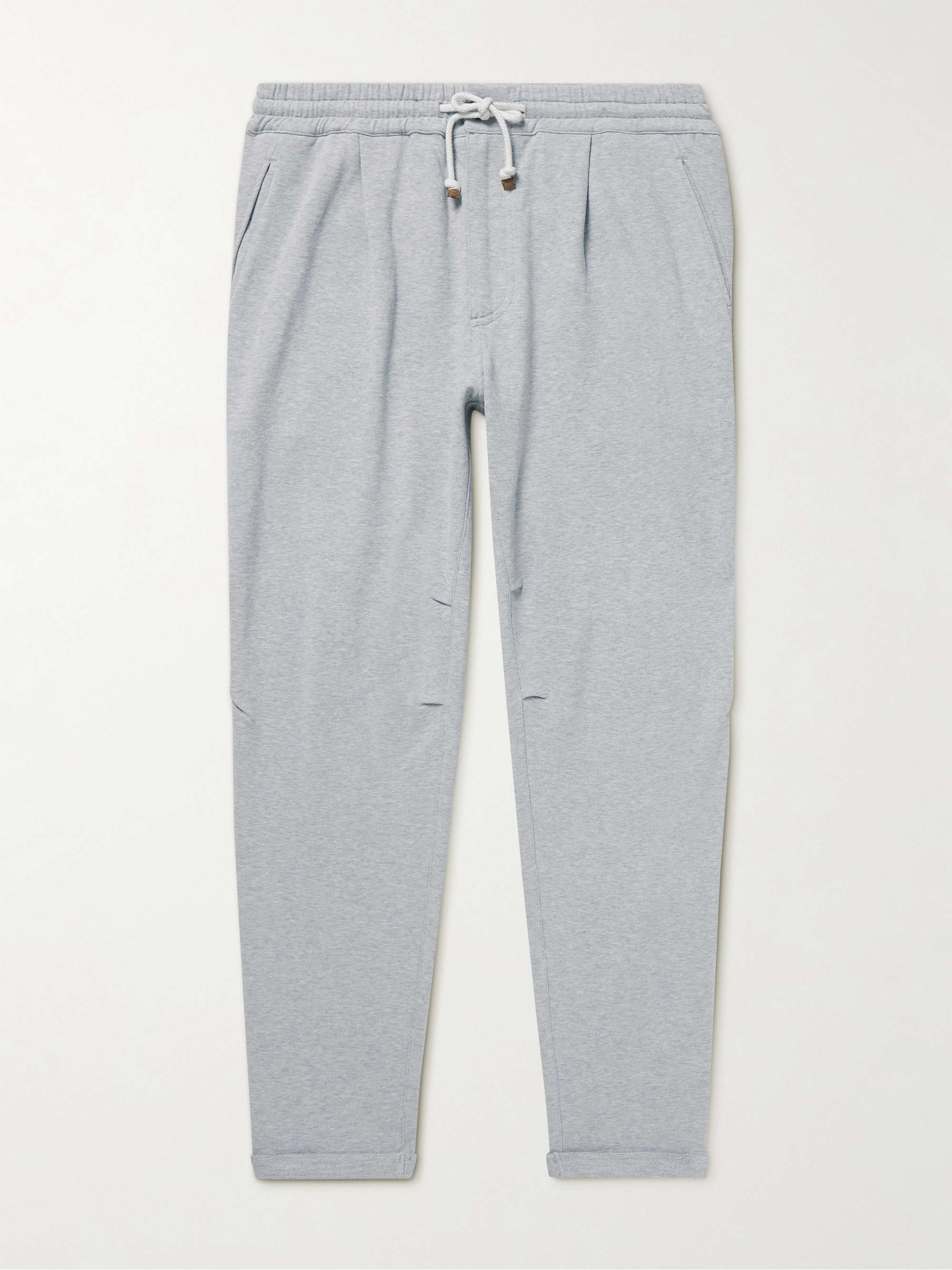 BRUNELLO CUCINELLI Tapered Pleated Cotton-Jersey Sweatpants