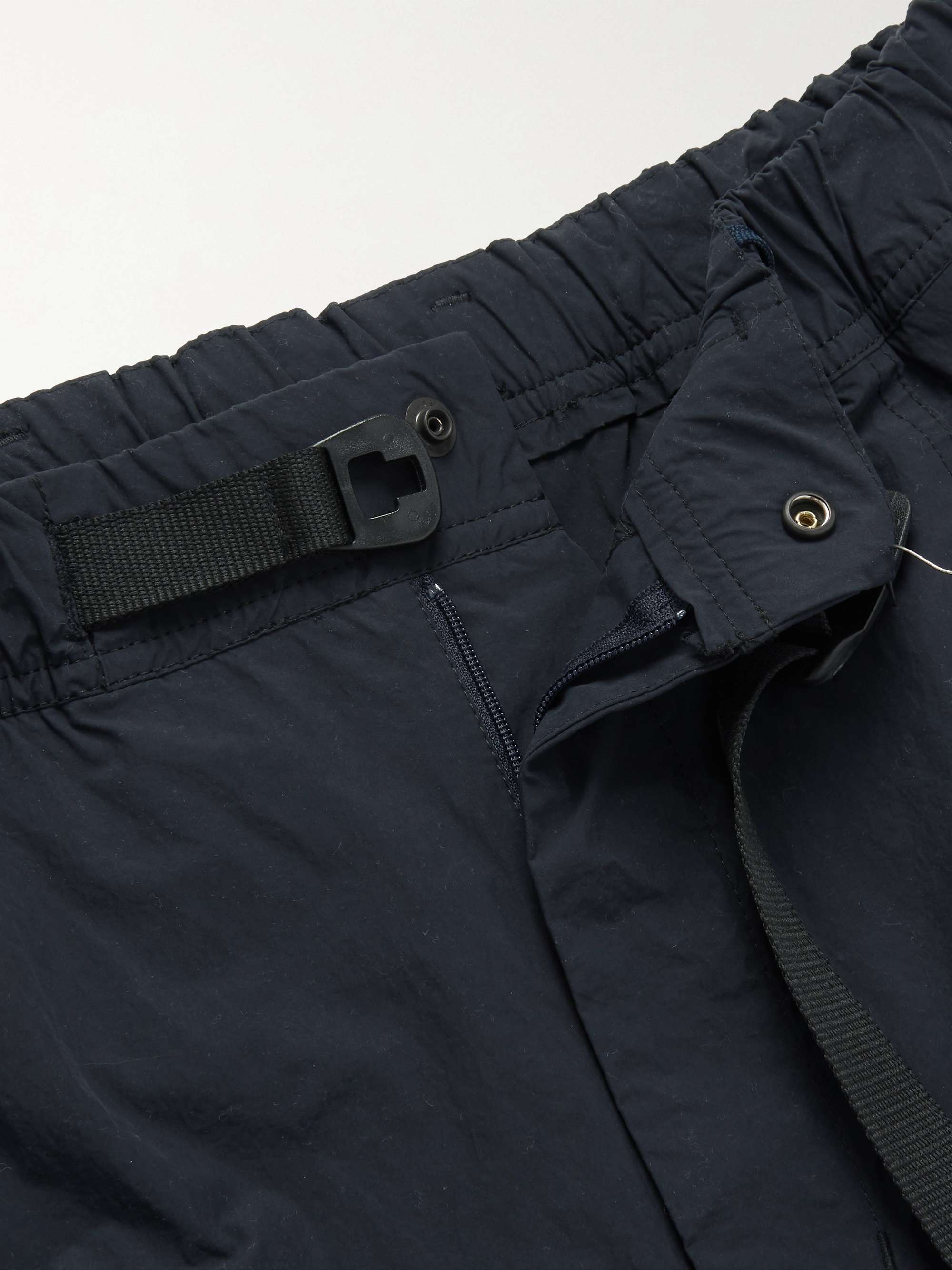 NORBIT BY HIROSHI NOZAWA Straight-Leg Belted Mesh-Trimmed Crinkled-Nylon Cargo Shorts