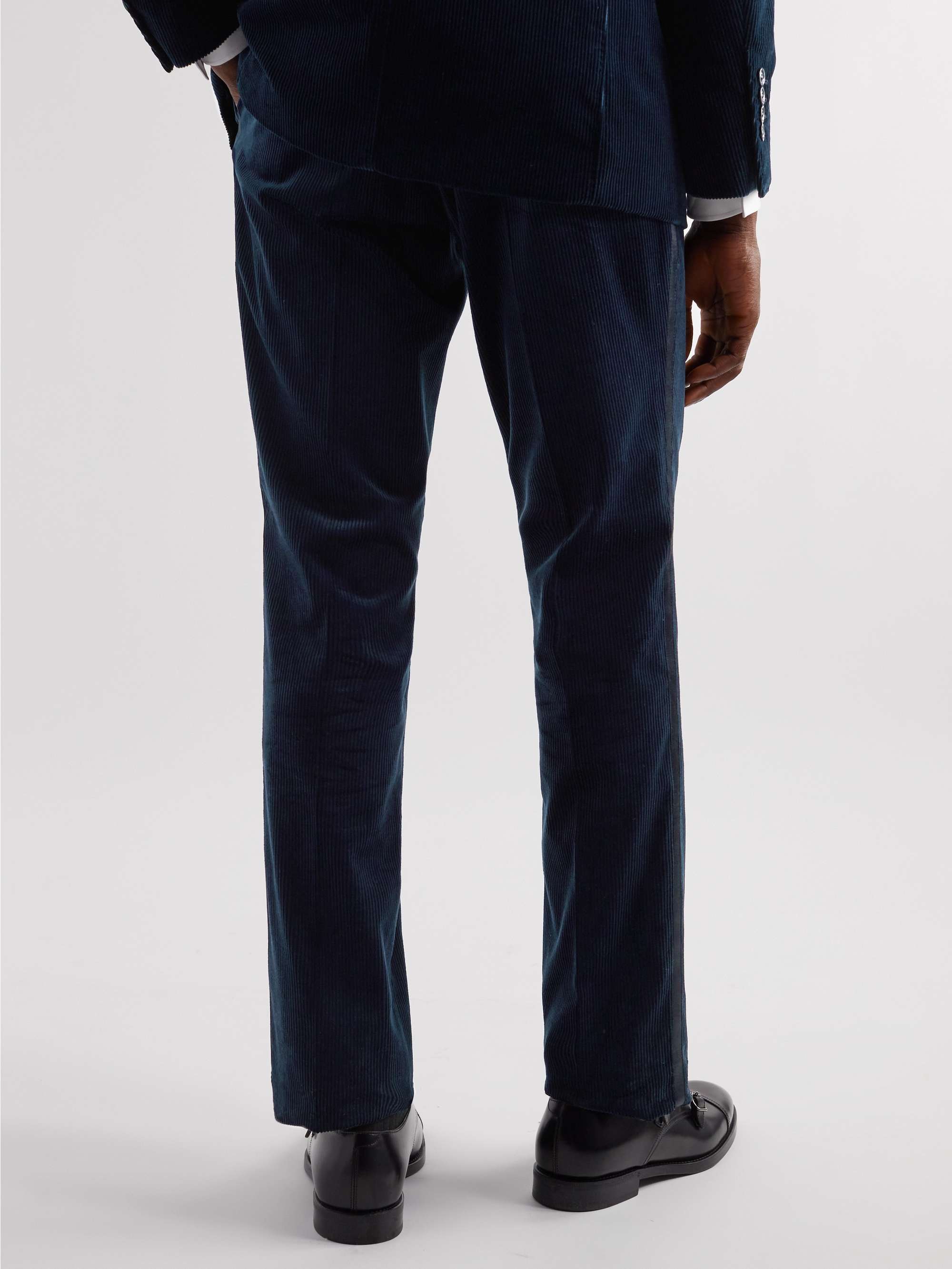 BRUNELLO CUCINELLI Straight-Leg Satin-Trimmed Cotton-Corduroy Tuxedo Trousers
