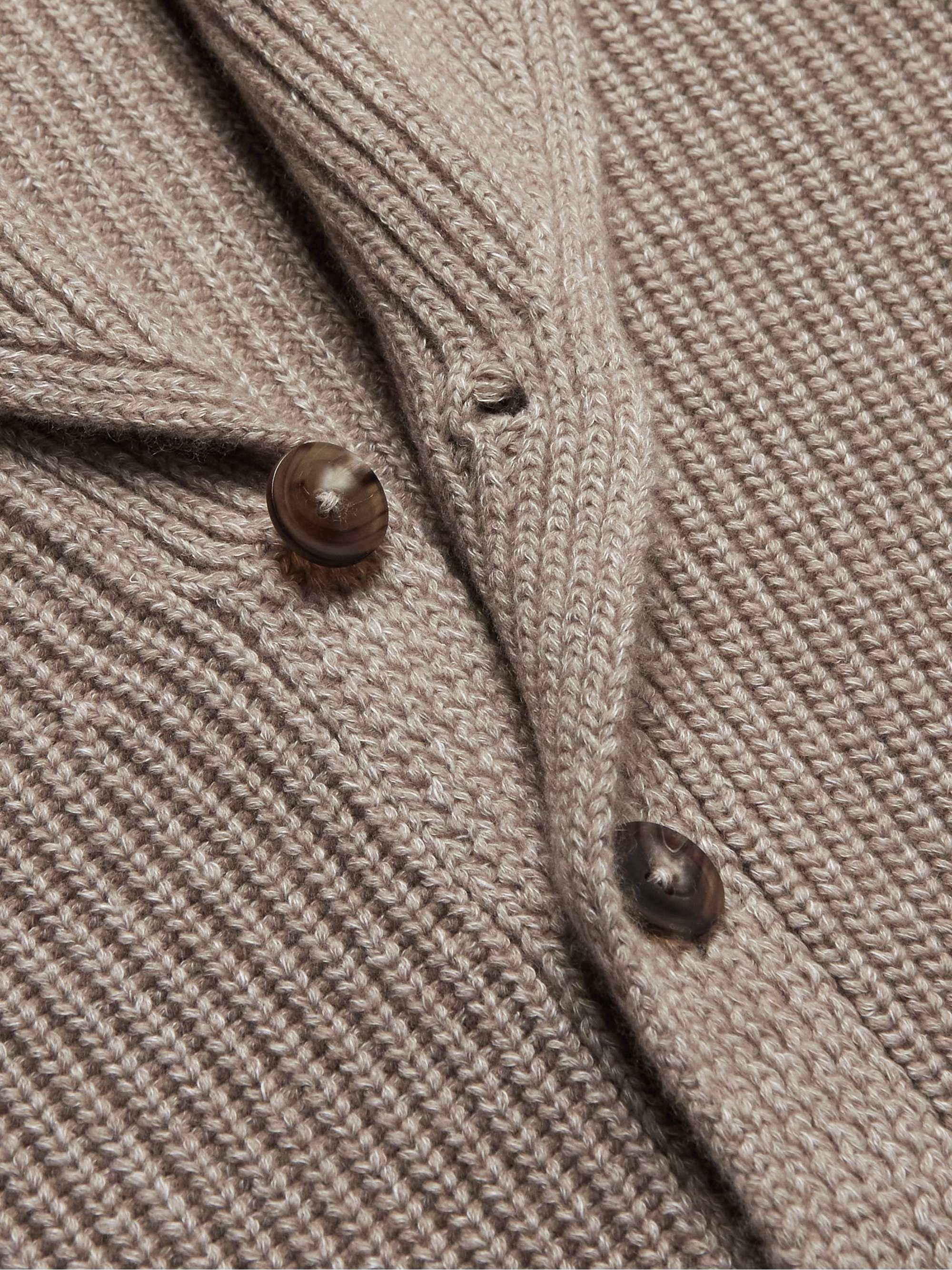 TOM FORD Shawl-Collar Ribbed-Knit Cashmere and Linen-Blend Cardigan