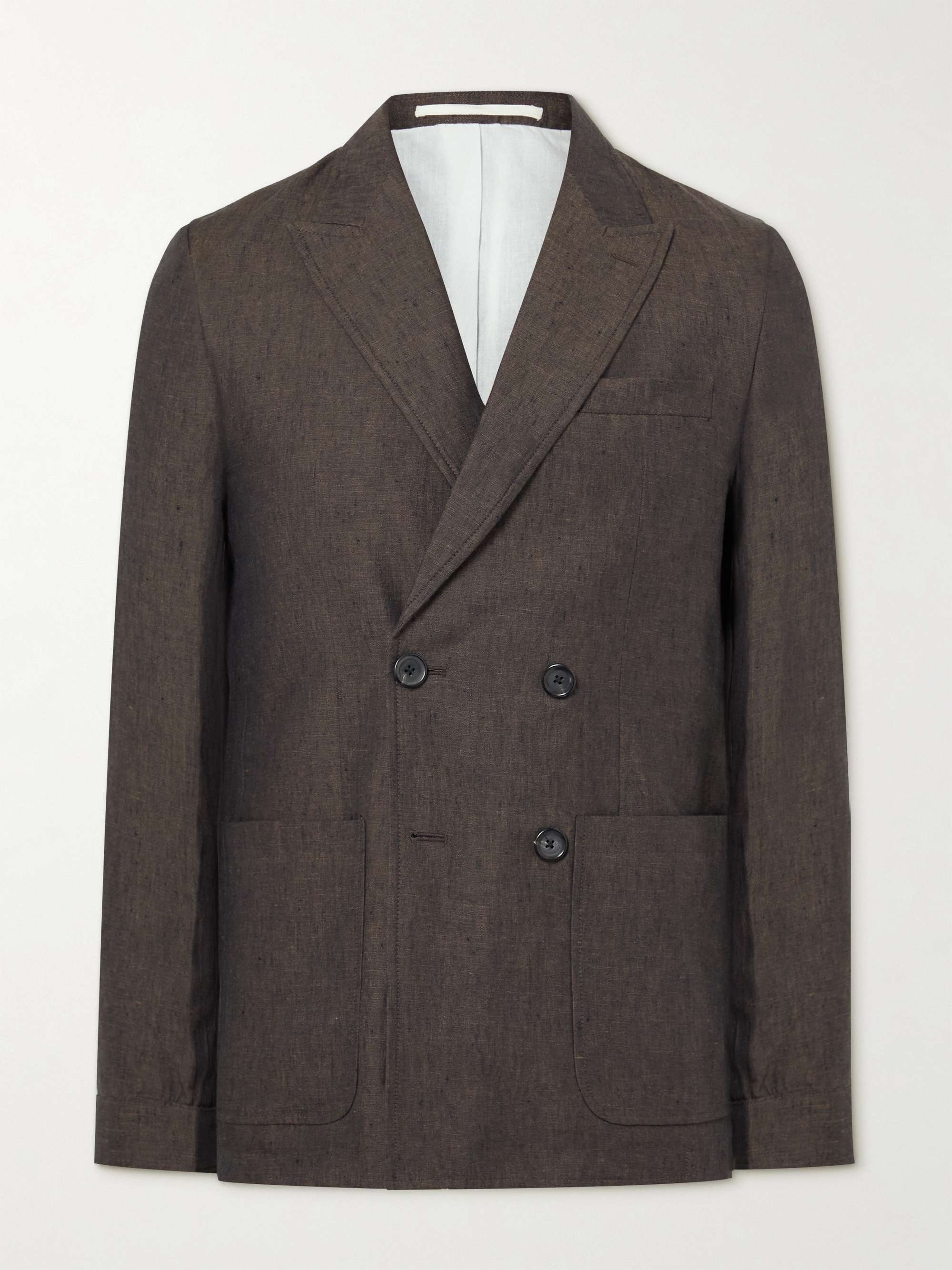 undefined | Slim-Fit Unstructured Double-Breasted Linen Suit Jacket