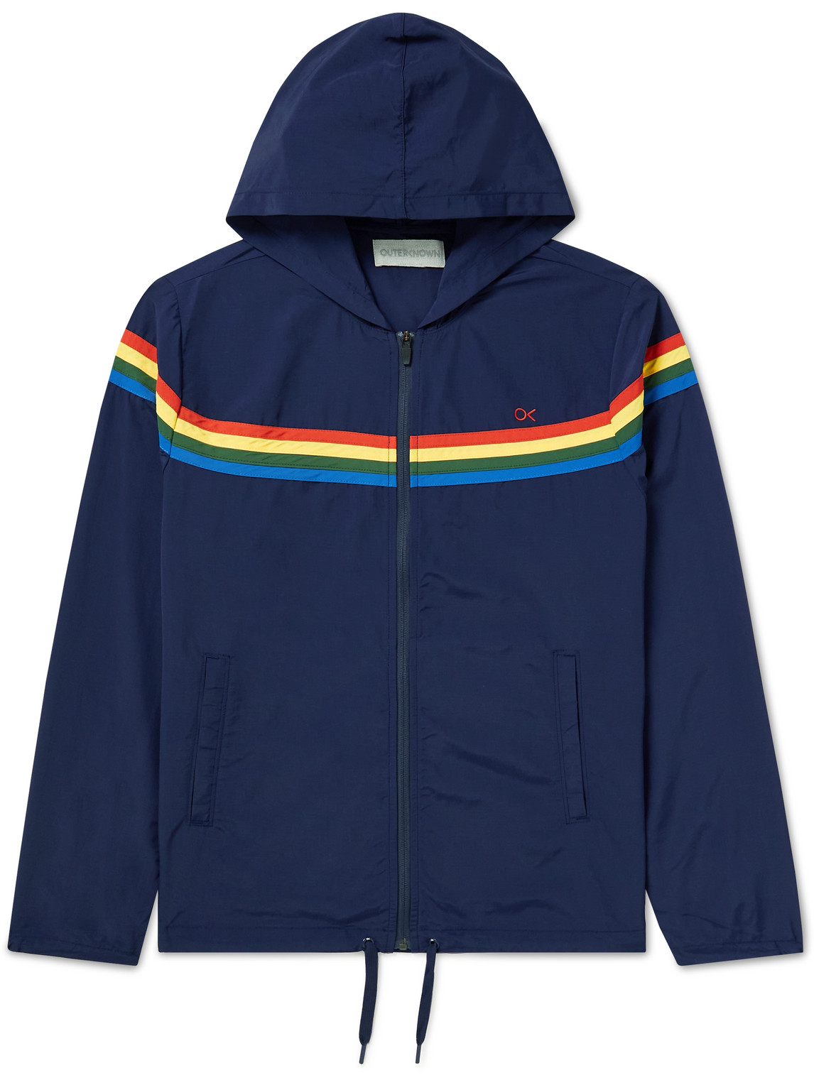 Outerknown Nostalgic Striped Econyl Shell Hooded Jacket In Blue