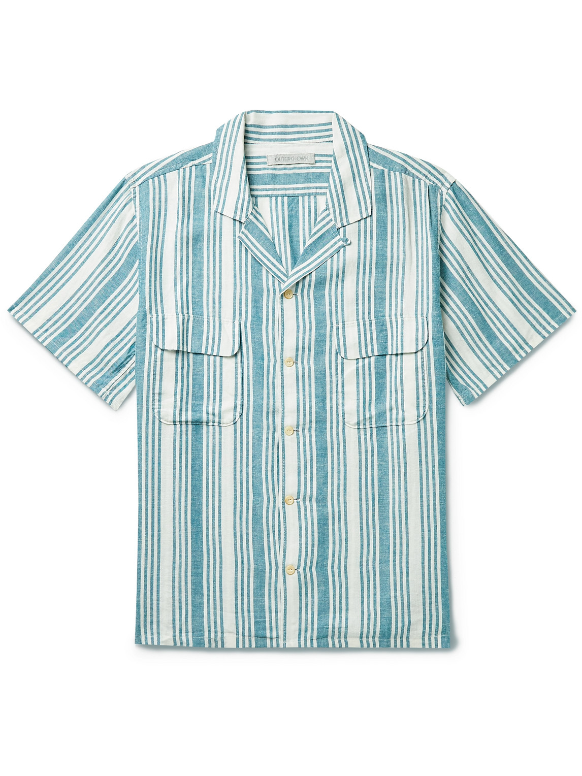 Outerknown Backyard Convertible-collar Striped Hemp And Tencel™ Lyocell-blend Shirt In Blue