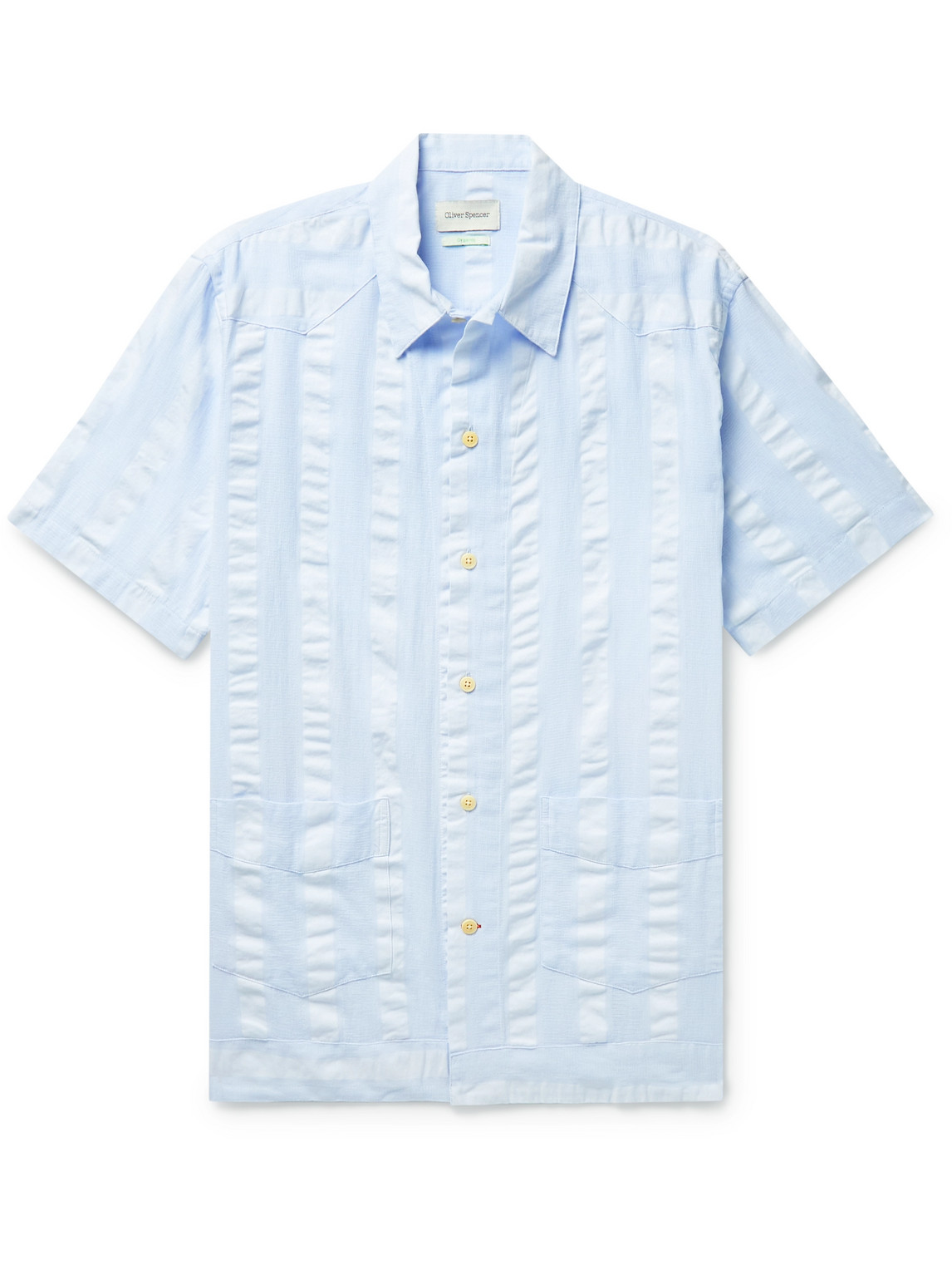 Oliver Spencer Cuban Striped Organic Cotton-gauze Shirt In Blue