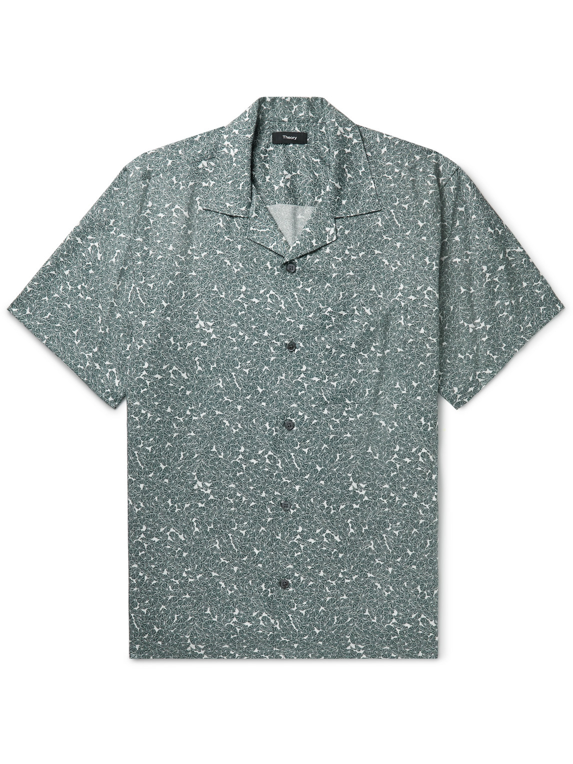 Theory Noll Geo Floral Print Button Down Camp Shirt In Ivory/ Balsam Green