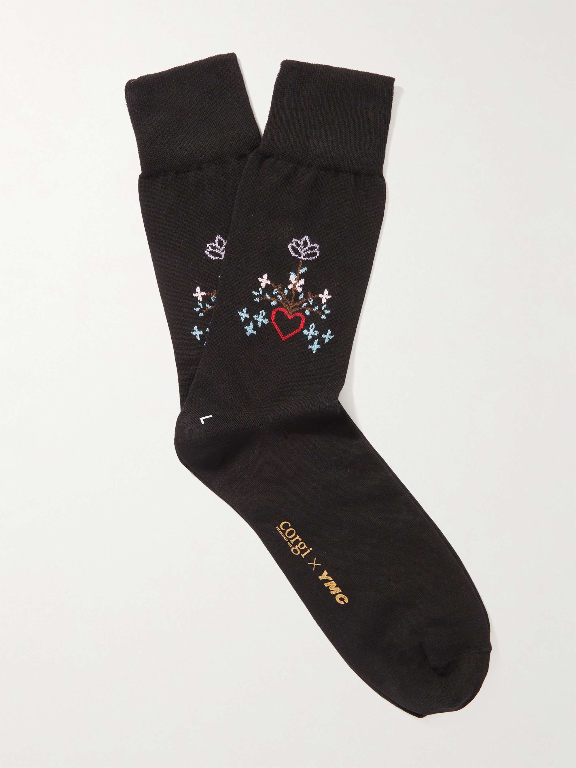 YMC + Corgi Printed Cotton-Blend Socks