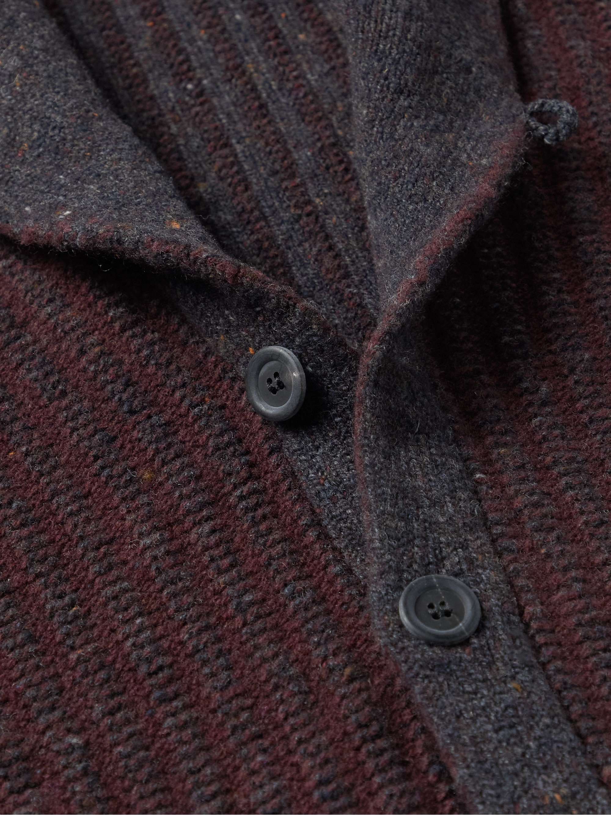 INIS MEÁIN Shawl-Collar Ribbed Donegal Merino Wool and Cashmere-Blend Cardigan
