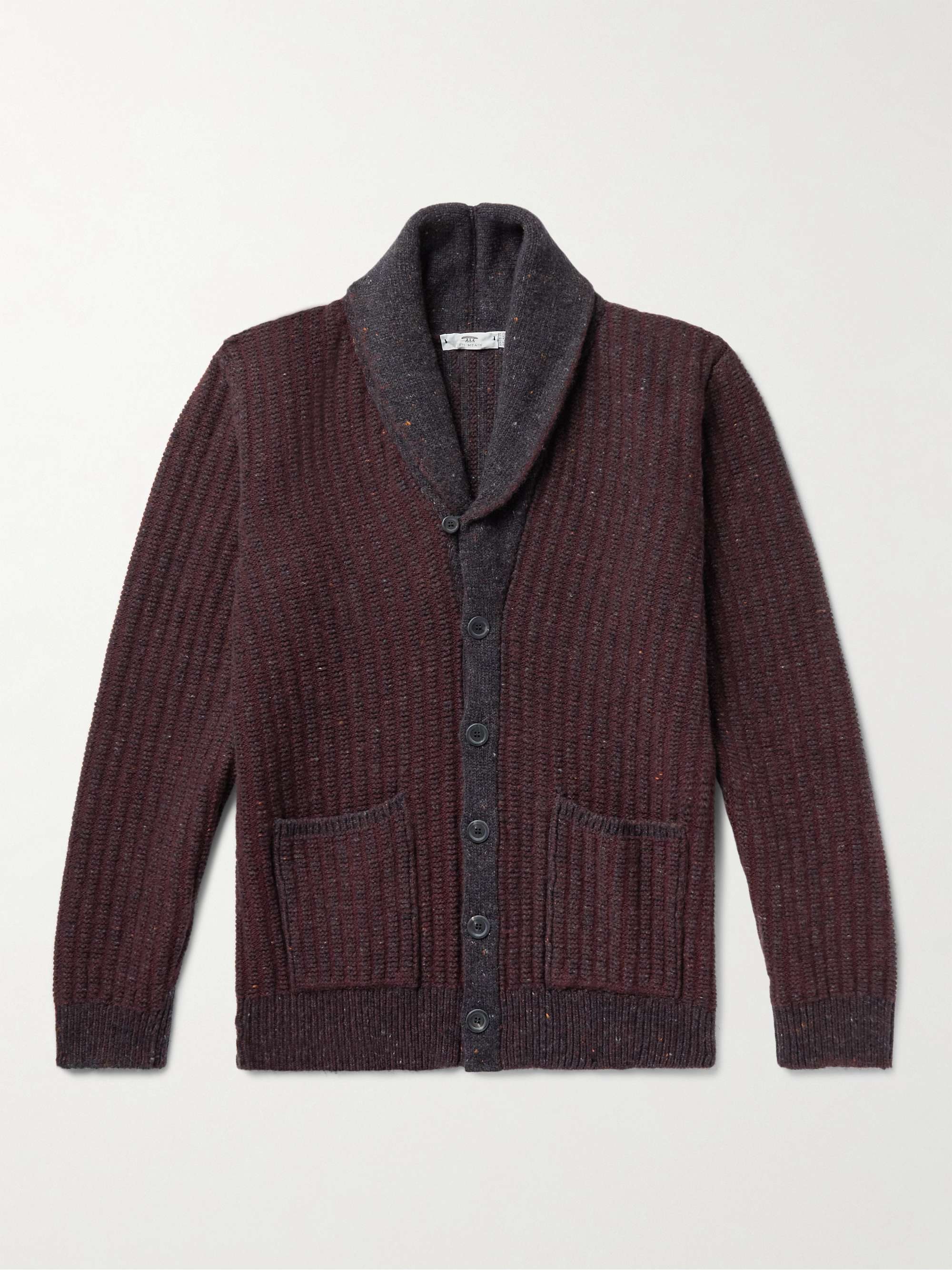 INIS MEÁIN Shawl-Collar Ribbed Donegal Merino Wool and Cashmere-Blend Cardigan