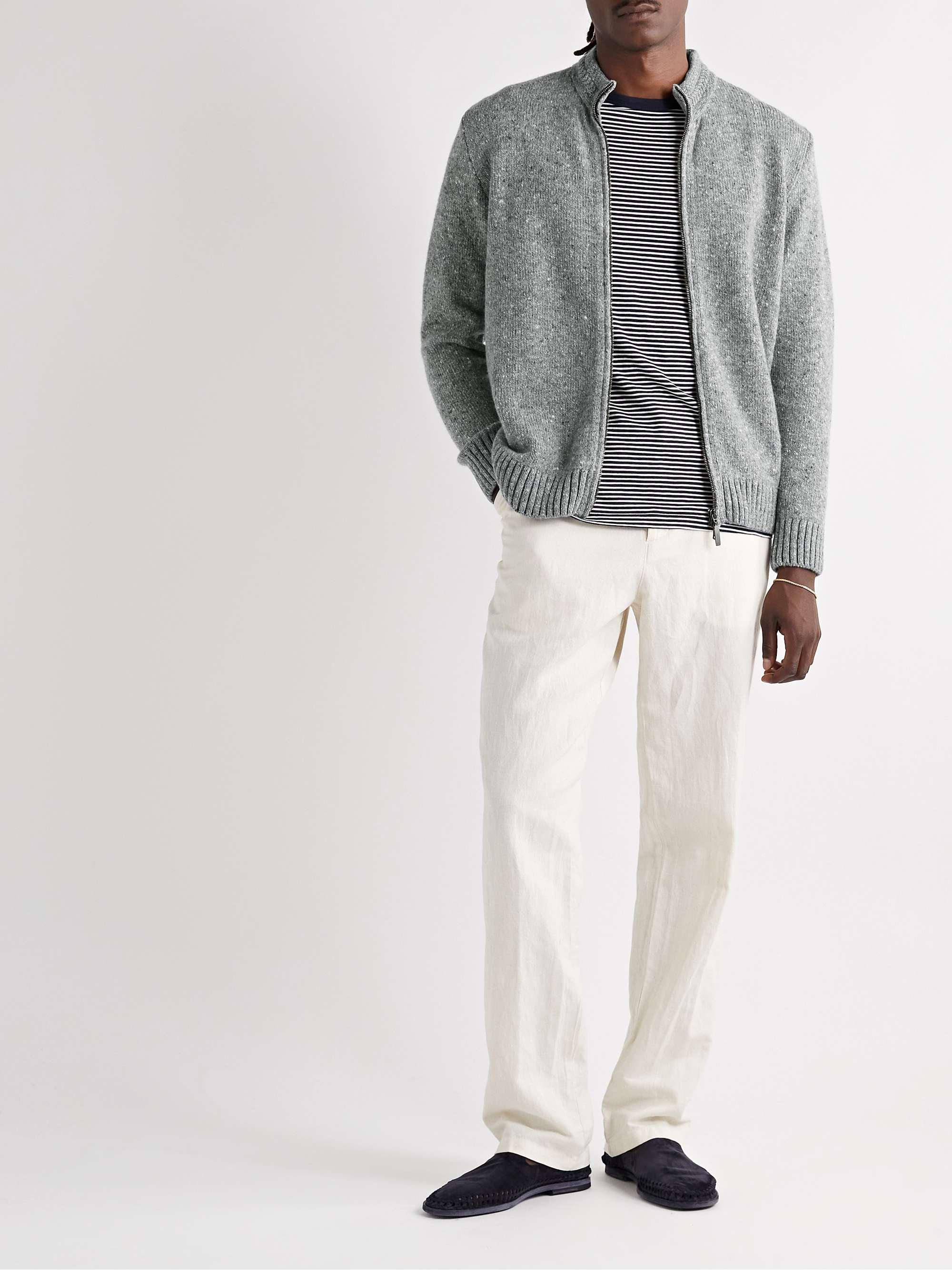INIS MEÁIN Donegal Merino Wool and Cashmere-Blend Zip-Up Cardigan