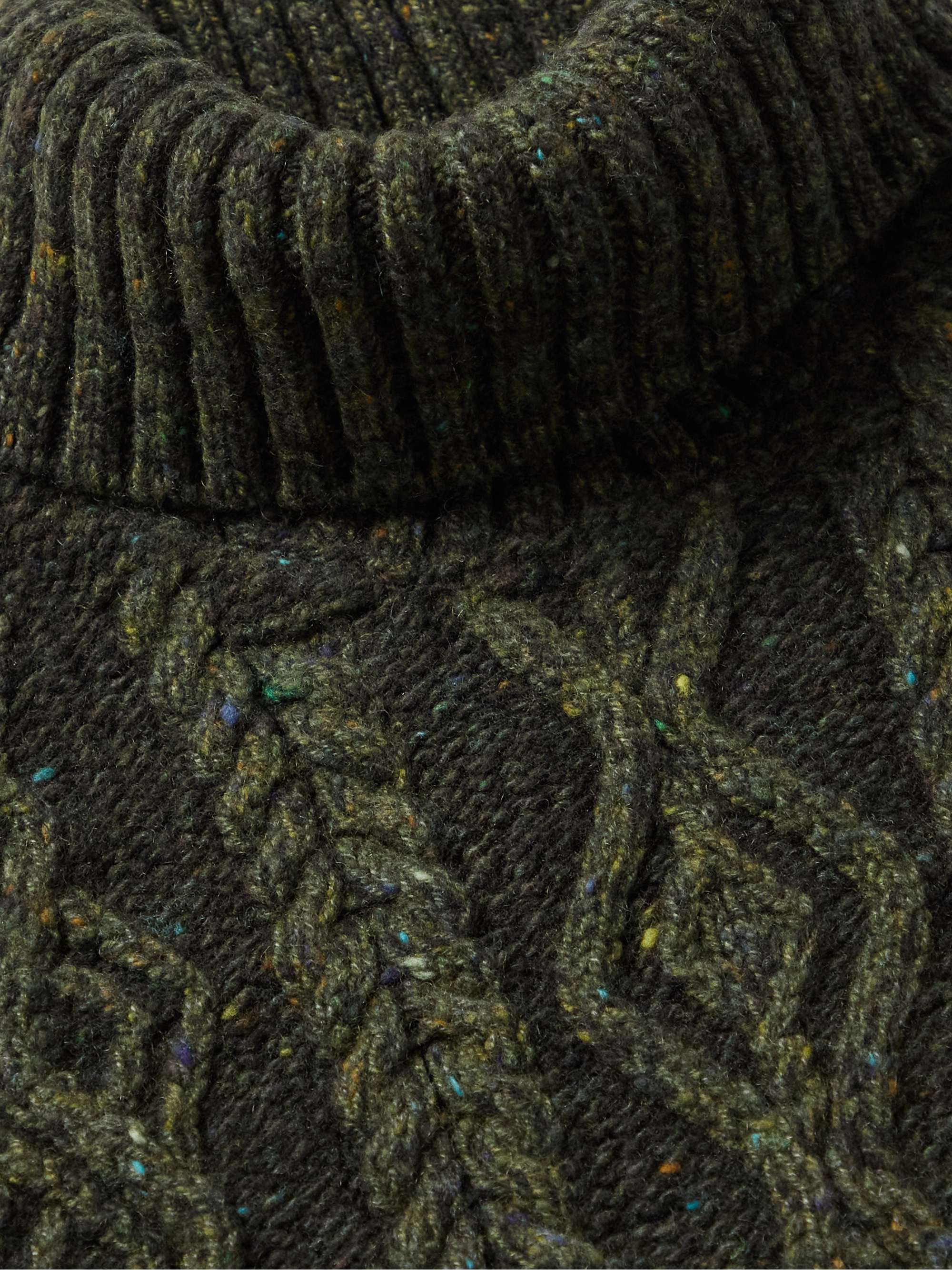 INIS MEÁIN Cable-Knit Donegal Merino Wool and Cashmere-Blend Rollneck Sweater