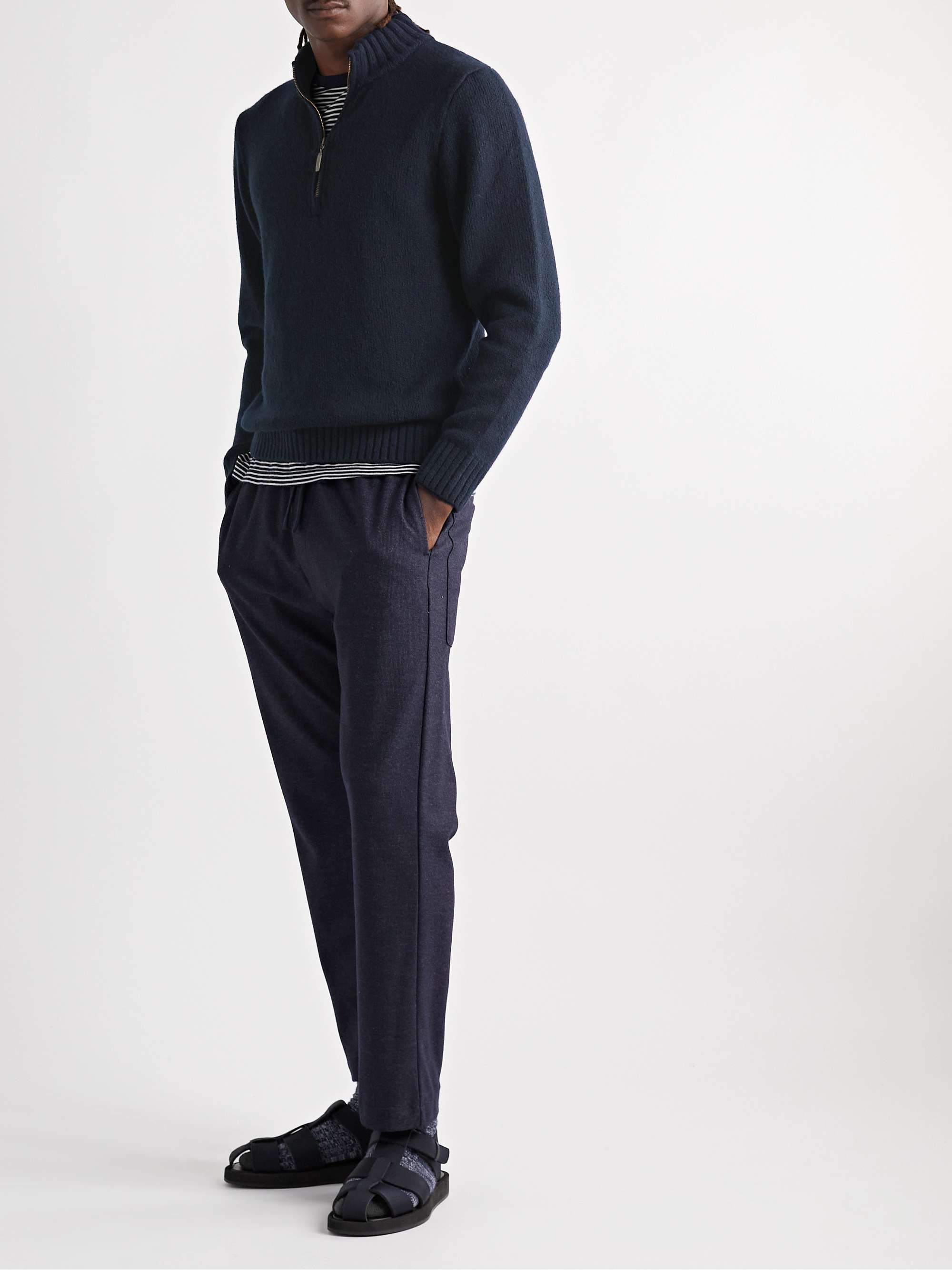 INIS MEÁIN Donegal Merino Wool and Cashmere-Blend Half-Zip Sweater