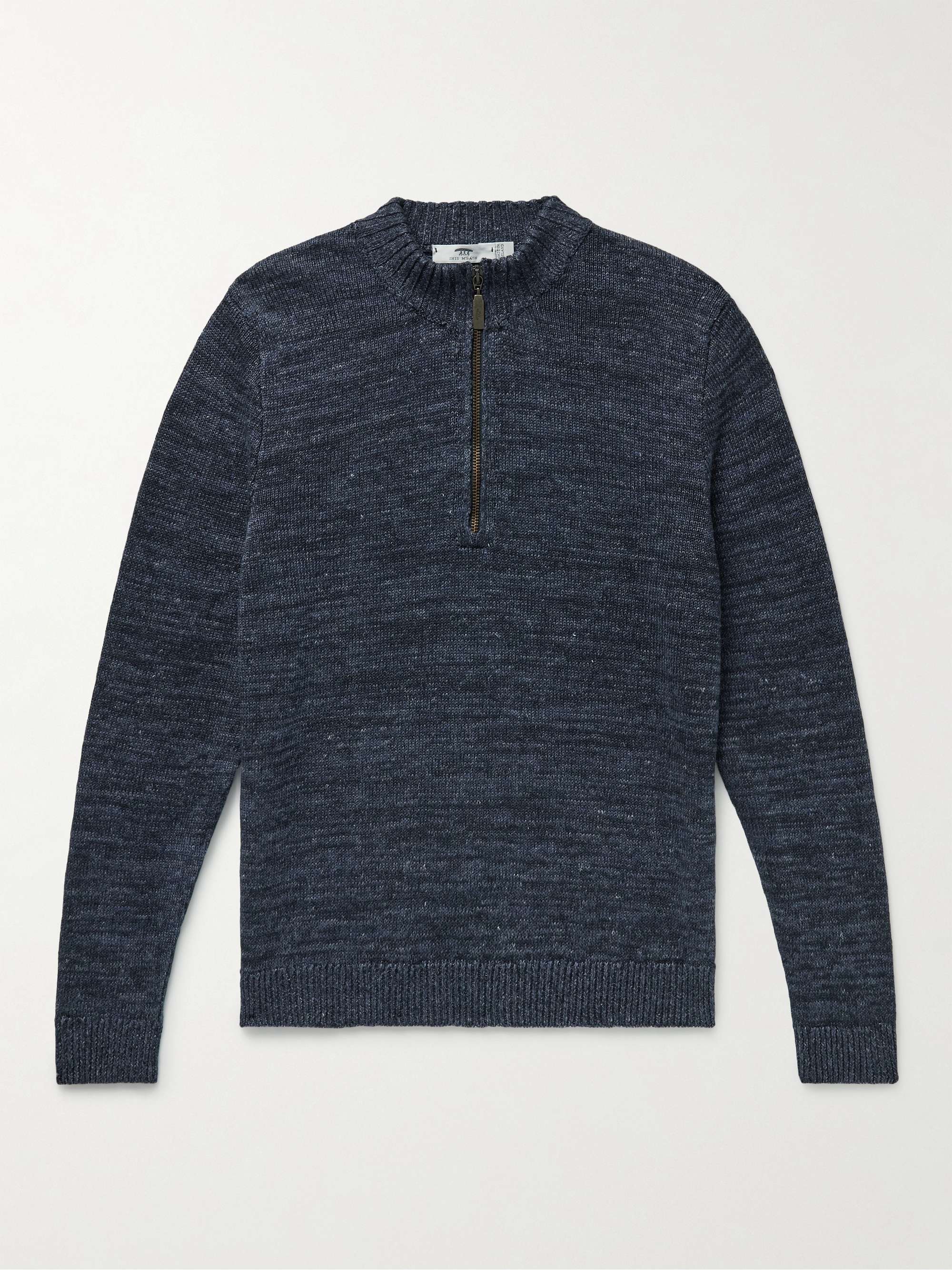 INIS MEÁIN Donegal Linen Half-Zip Sweater