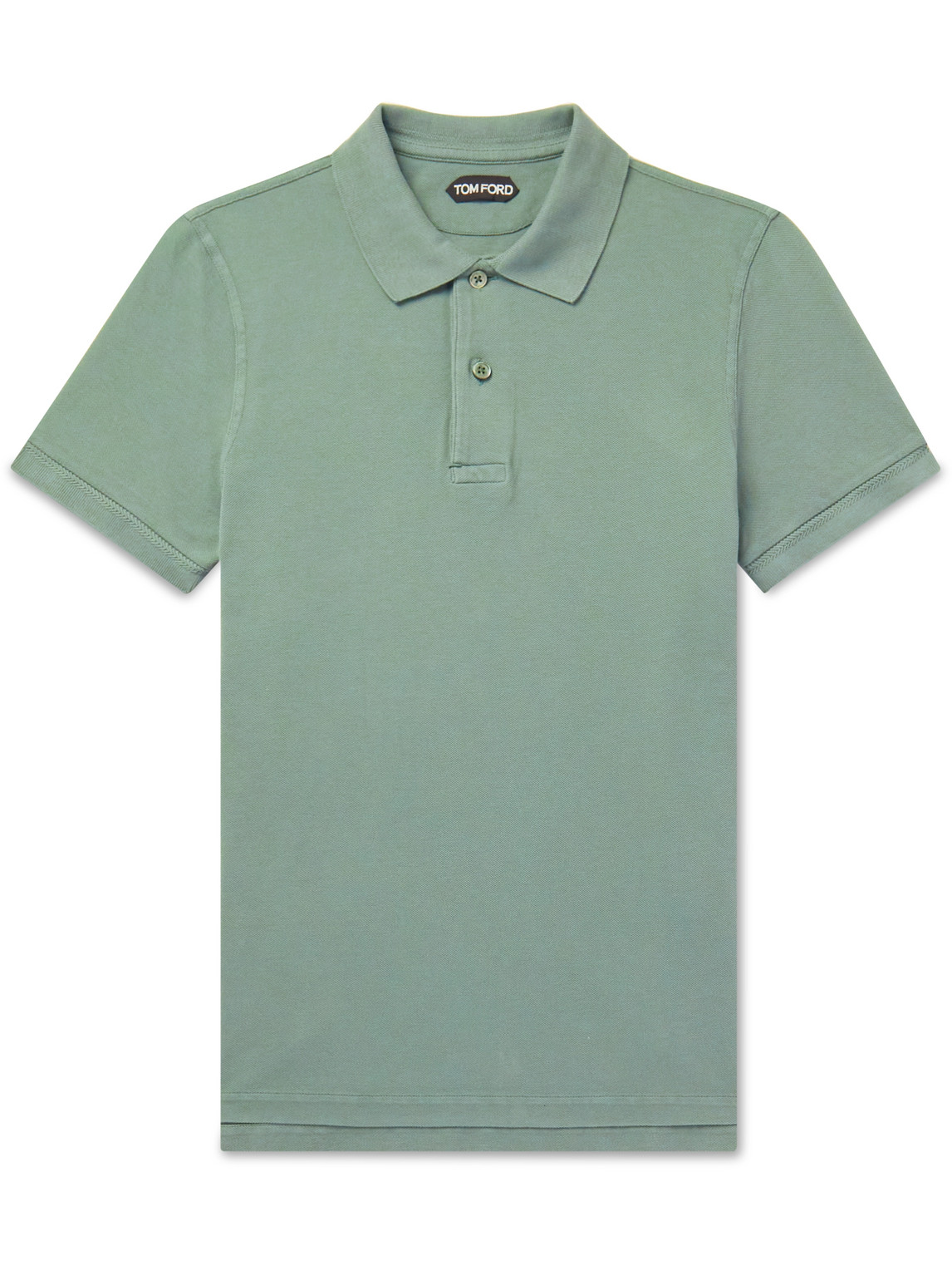 Tom Ford Garment-dyed Cotton-piqué Polo Shirt In Sage