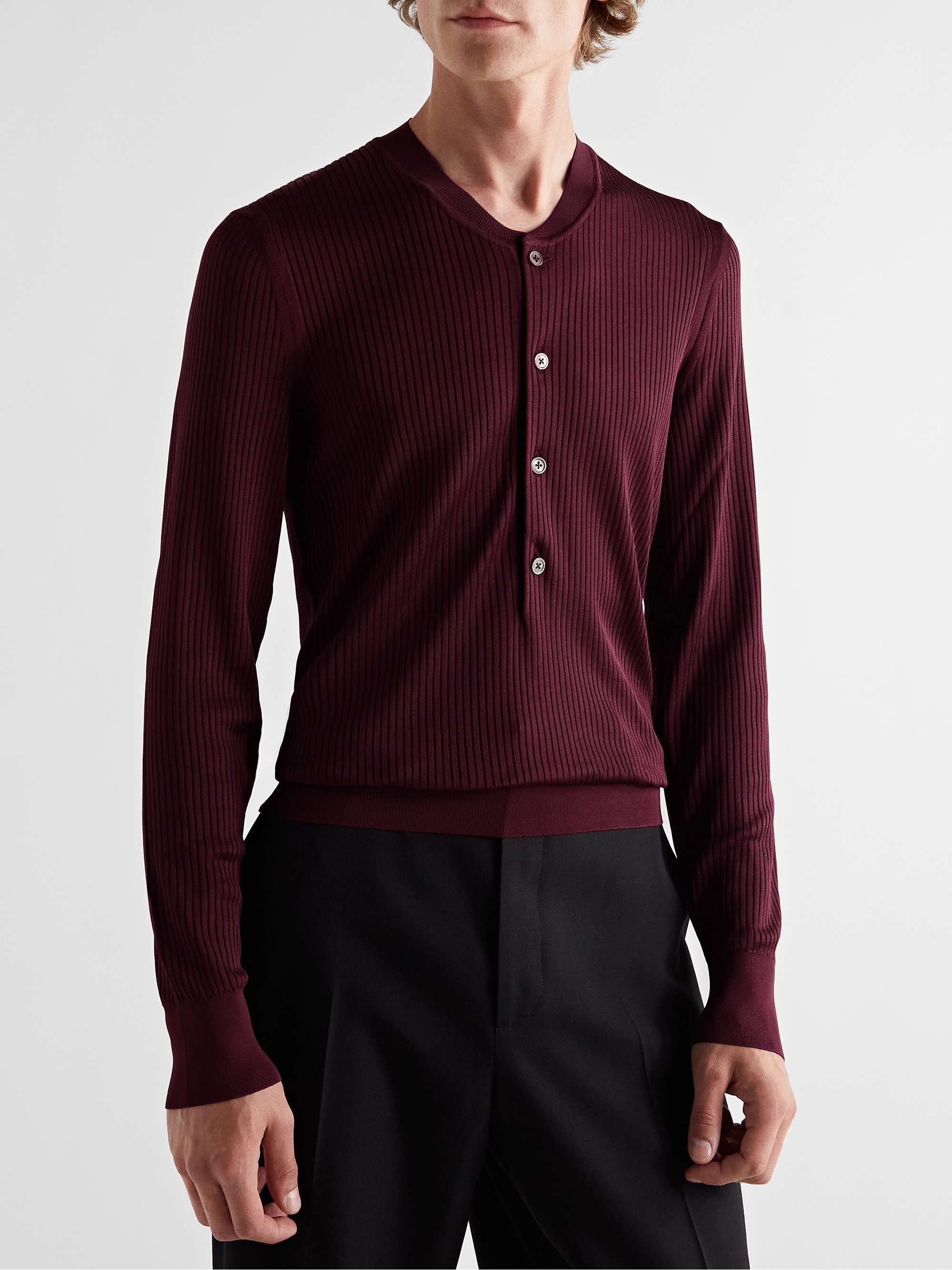 TOM FORD Ribbed Mulberry Silk Henley T-Shirt
