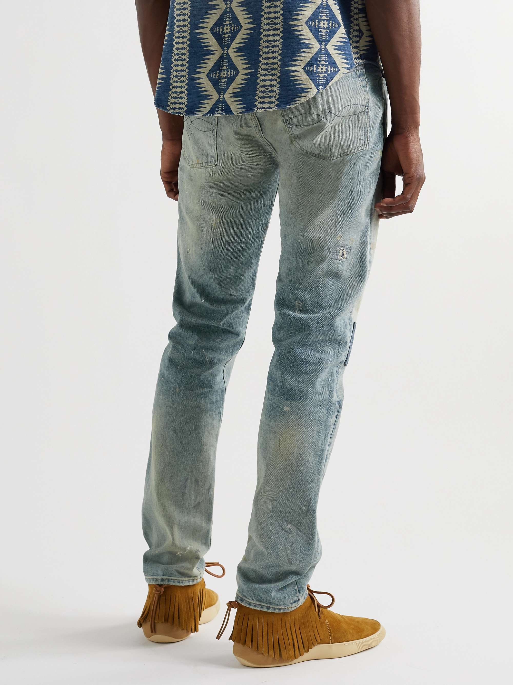 RRL Patchwork Paint-Splattered Slim-Leg Jeans
