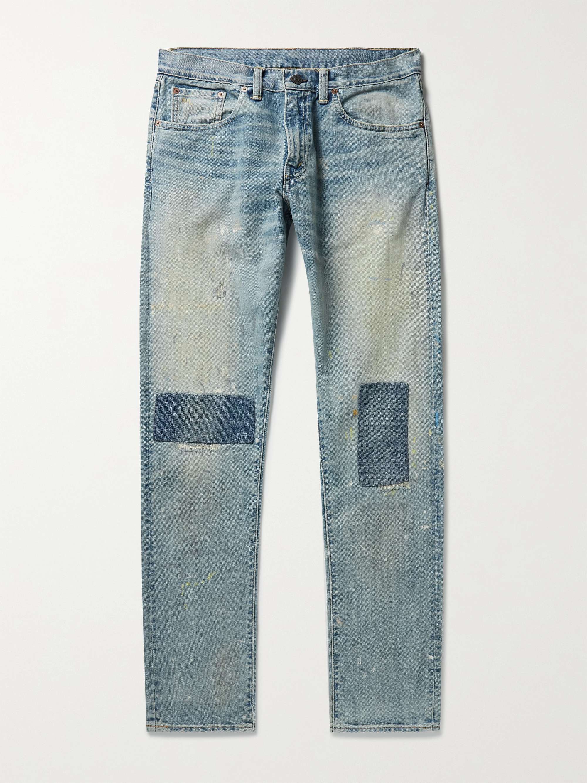 RRL Patchwork Paint-Splattered Slim-Leg Jeans