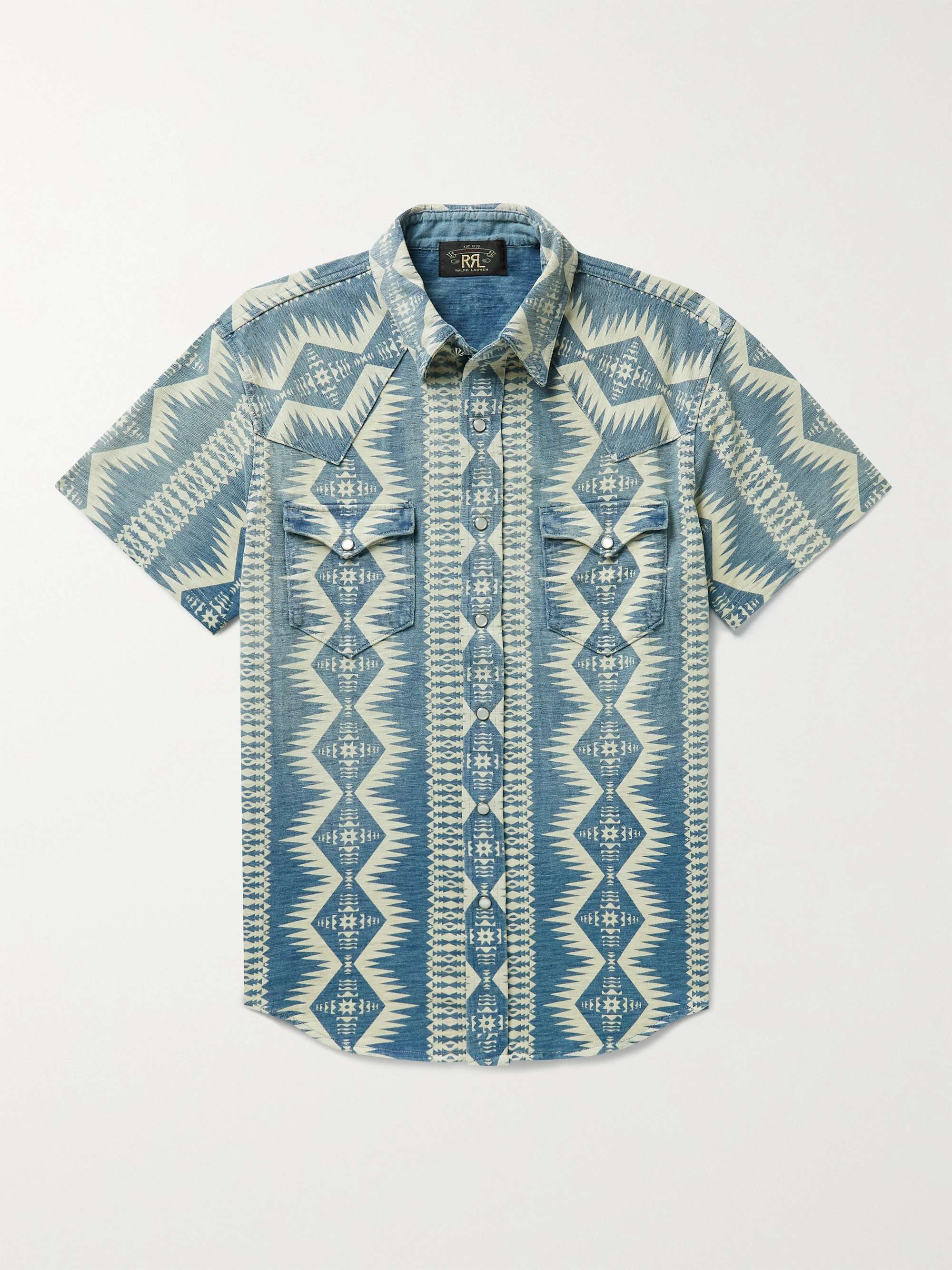 RRL Indigo-Dyed Printed Cotton-Jersey Shirt