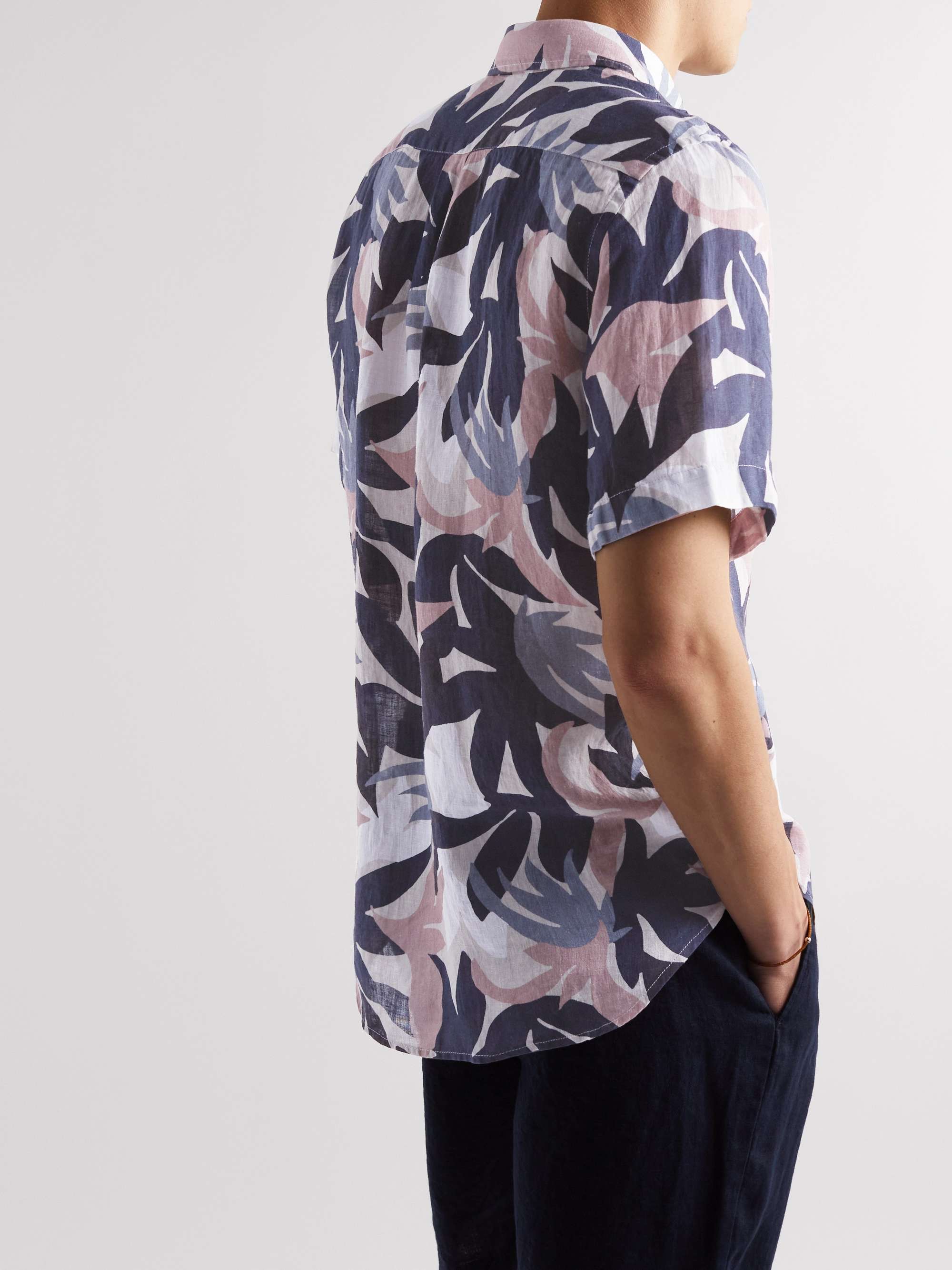 NN07 Tyrion Button-Down Collar Printed Linen Shirt