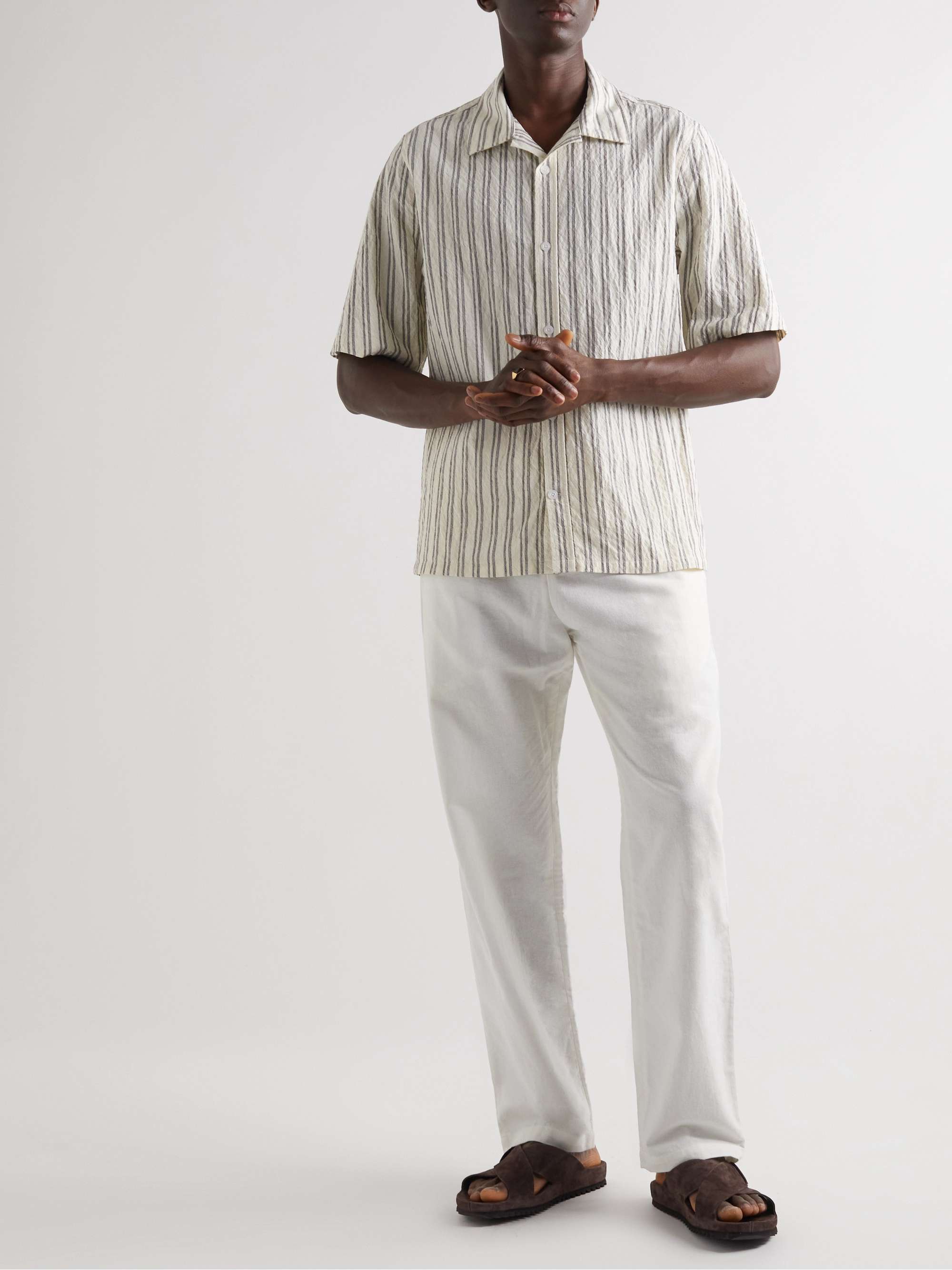 NN07 Ole Camp-Collar Striped Cotton-Blend Shirt