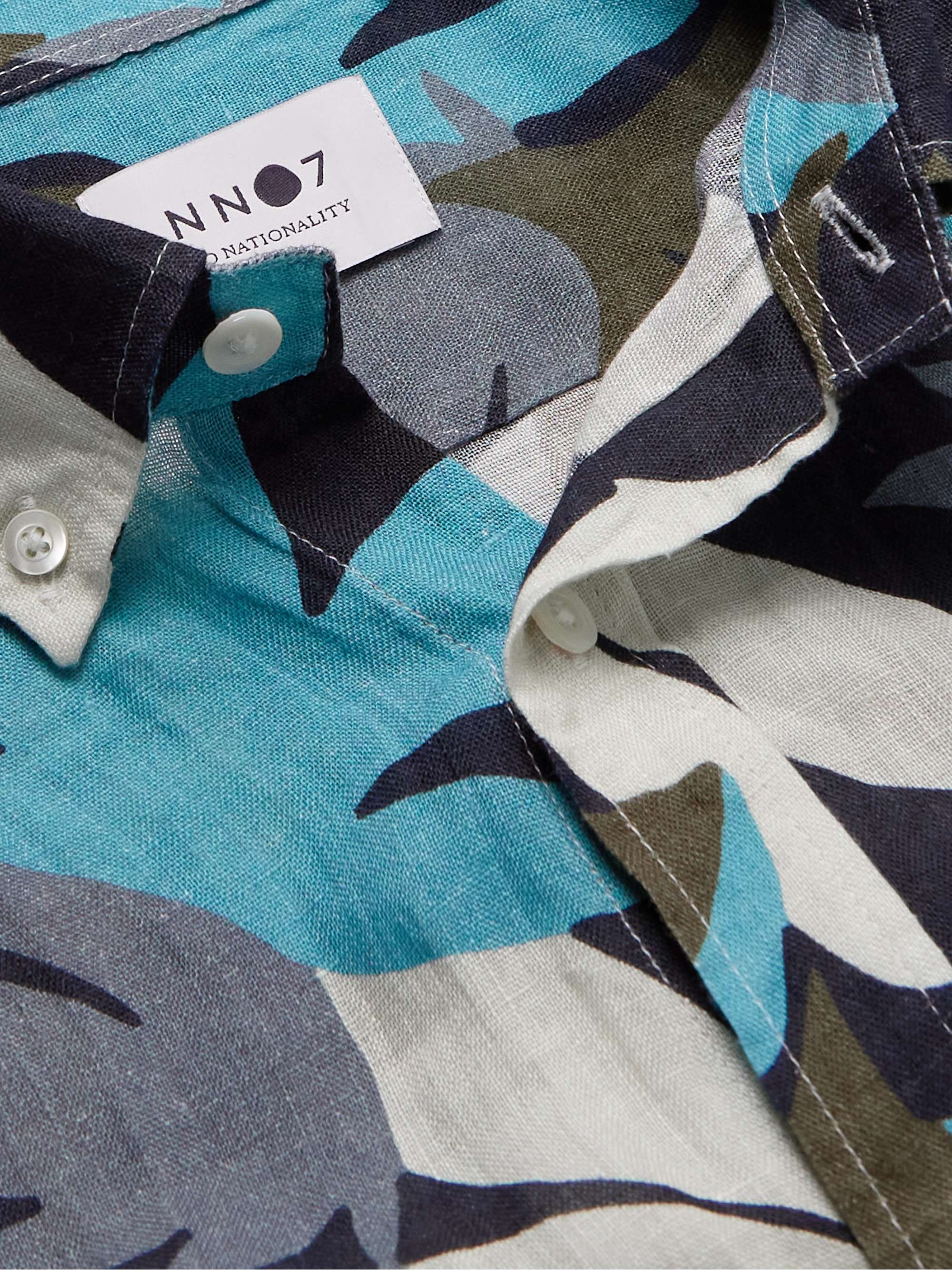 NN07 Tyrion Button-Down Collar Printed Linen Shirt