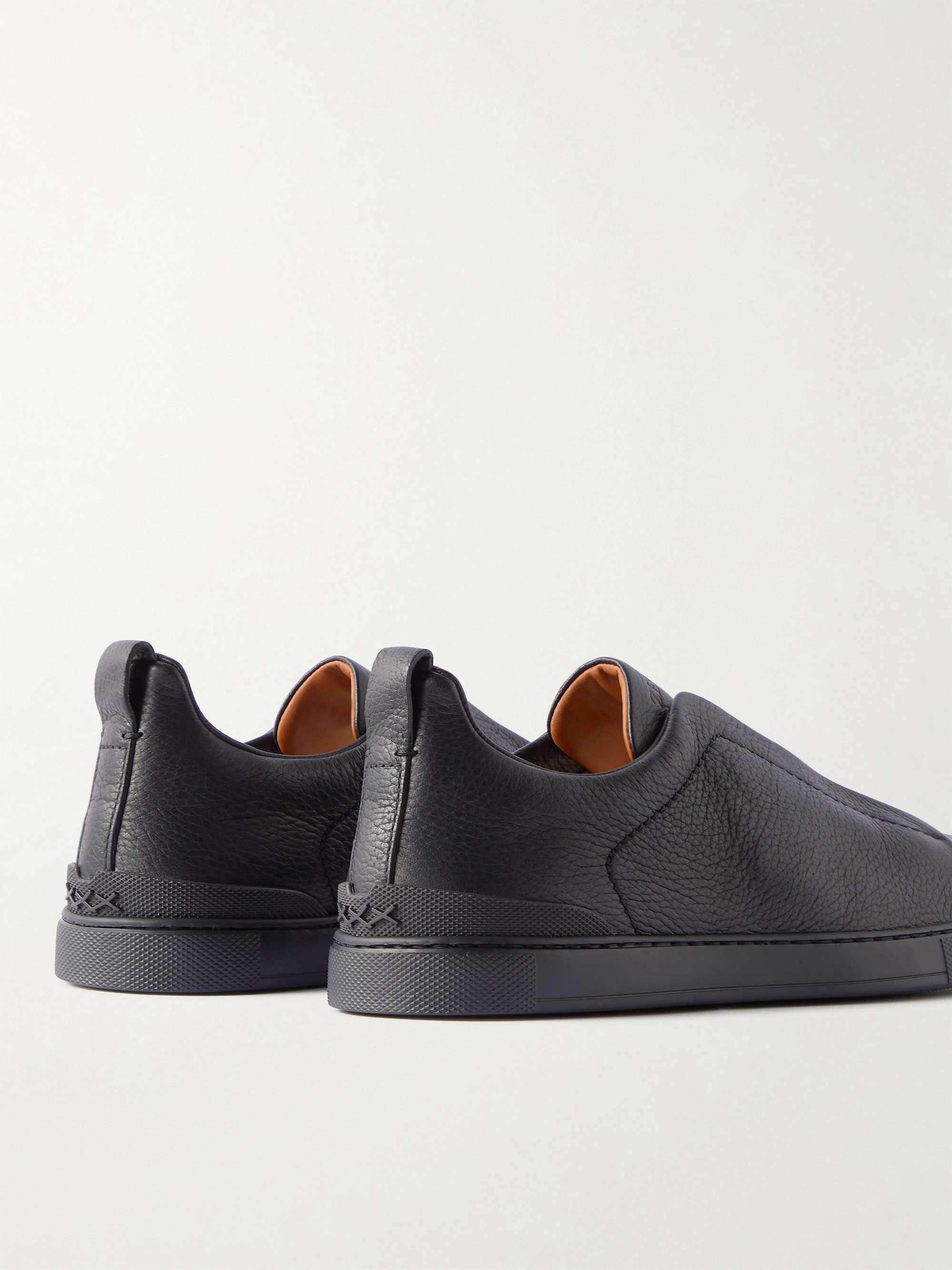 ZEGNA Full-Grain Leather Slip-On Sneakers