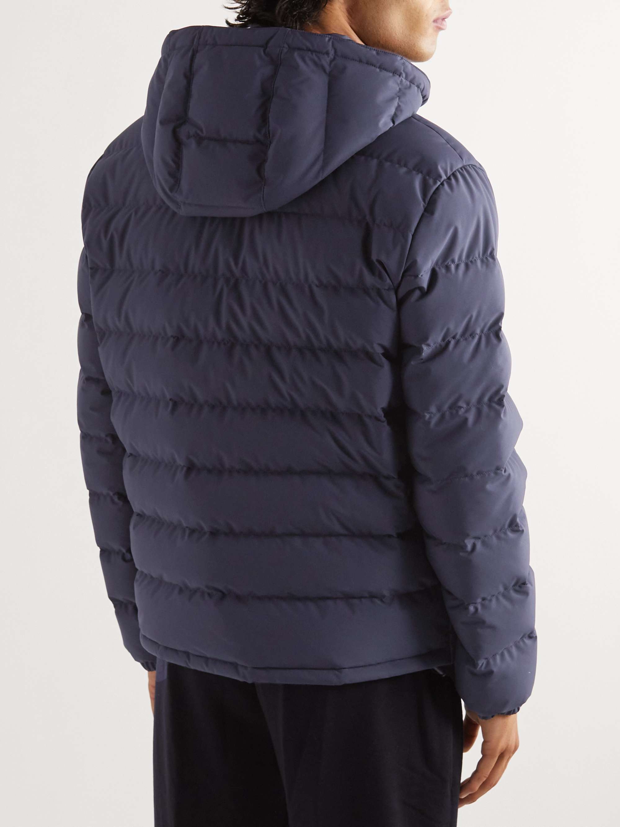 ZEGNA Stratos Leather-Trimmed Quilted Shell Hooded Down Jacket