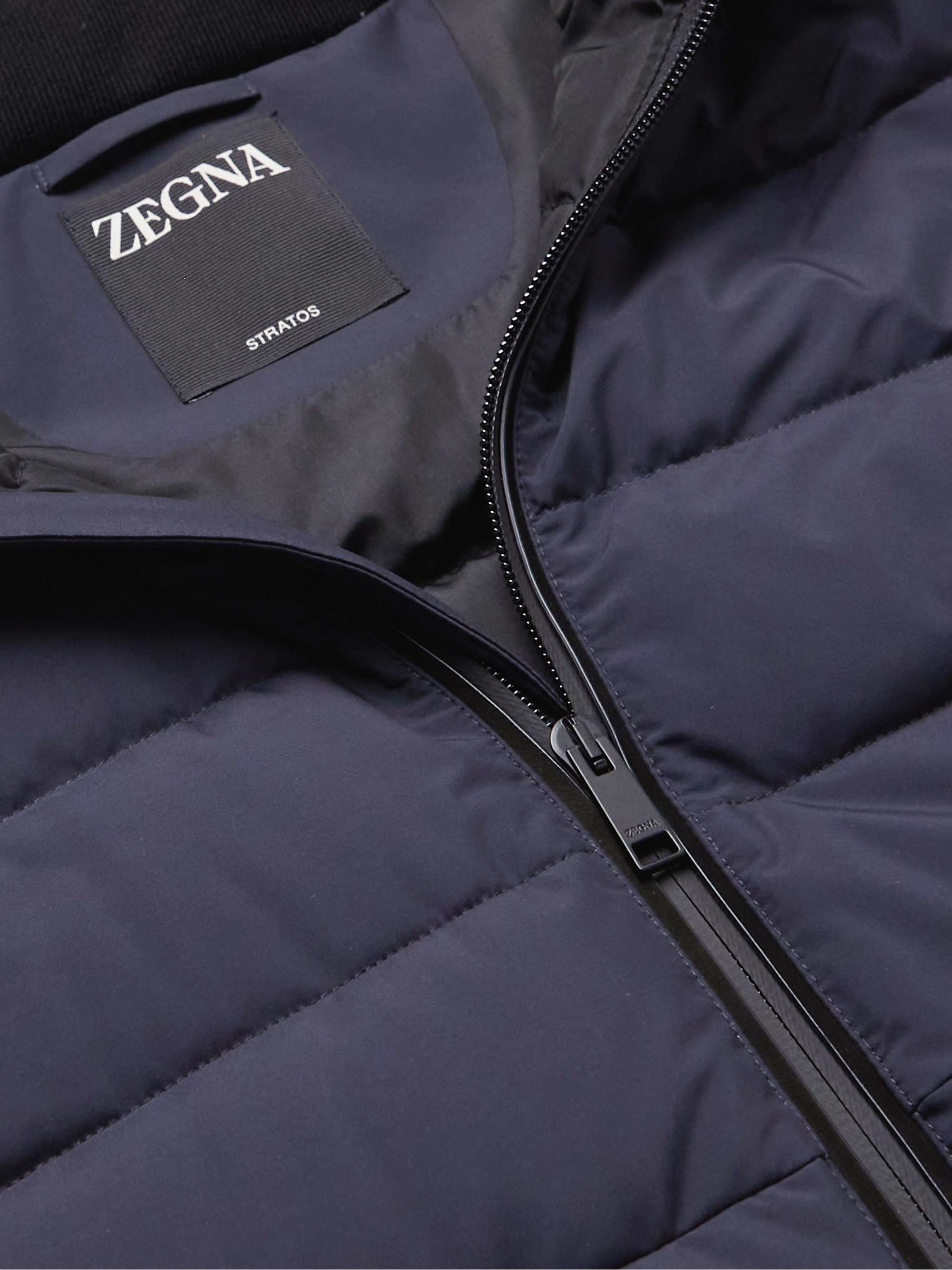 ZEGNA Stratos Leather-Trimmed Quilted Shell Hooded Down Jacket