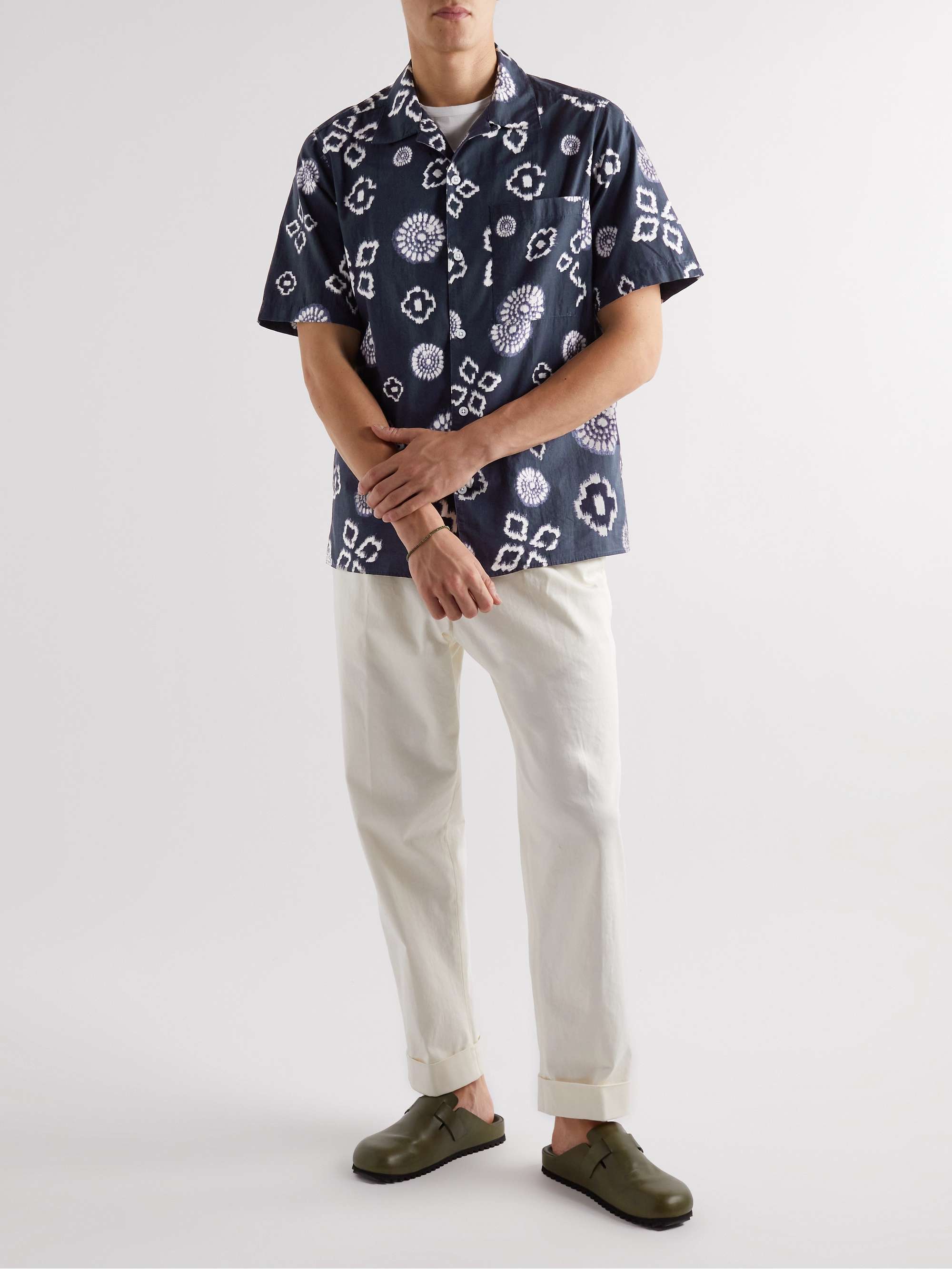 NN07 Julio Convertible-Collar Printed Cotton-Poplin Shirt