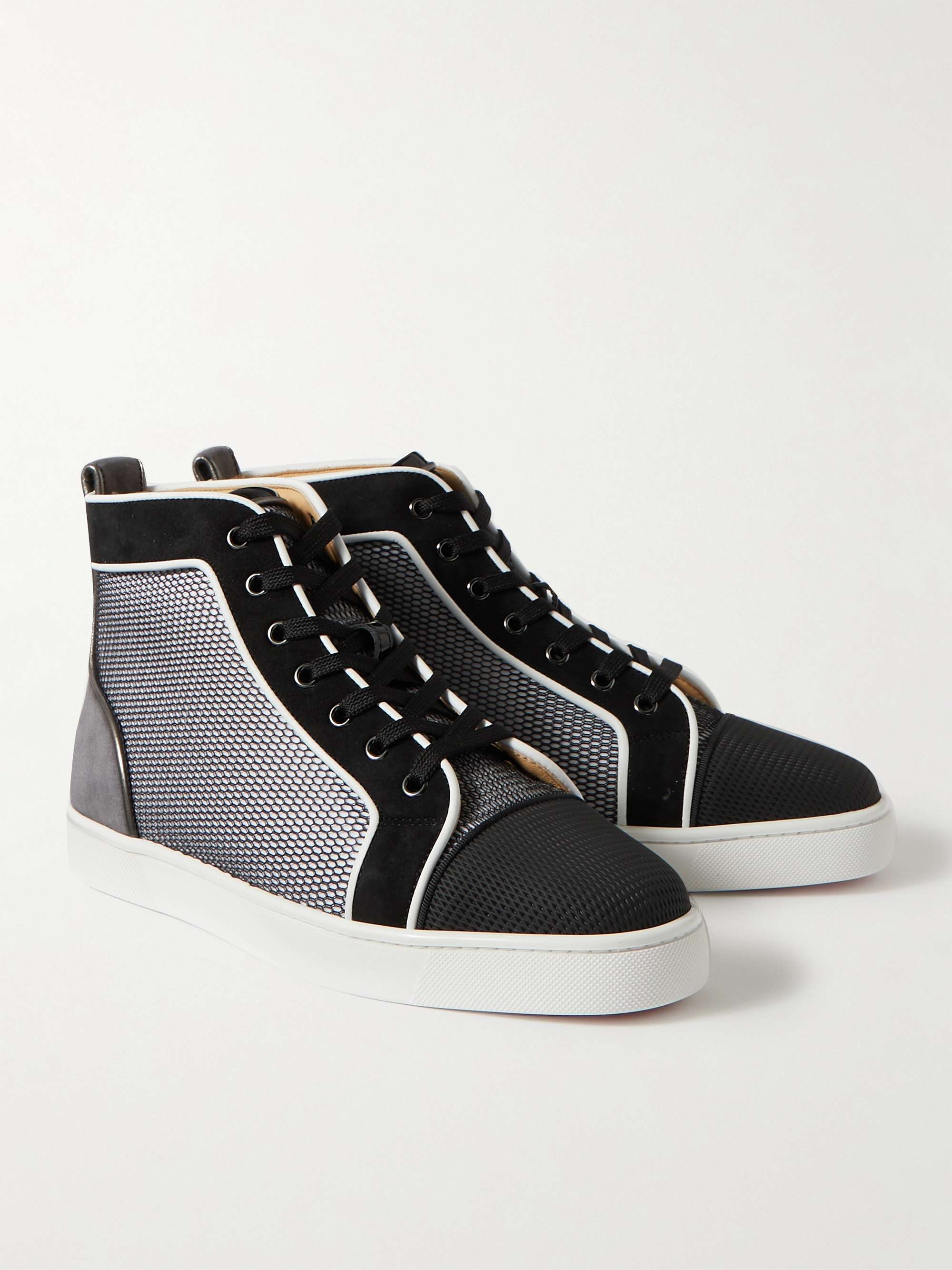 CHRISTIAN LOUBOUTIN Louis Orlato Suede-Trimmed Mesh and Leather High-Top Sneakers