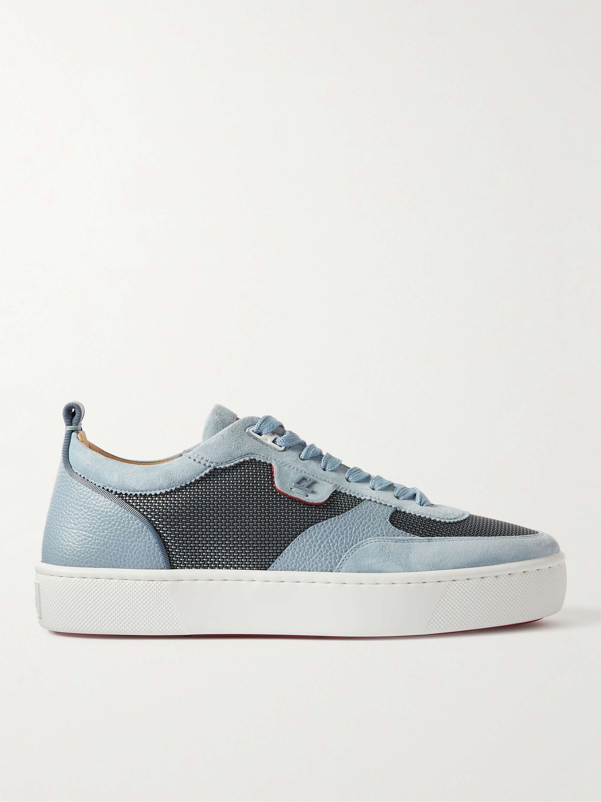 Blue Happyrui Suede, Textured-Leather and Mesh Sneakers | CHRISTIAN ...