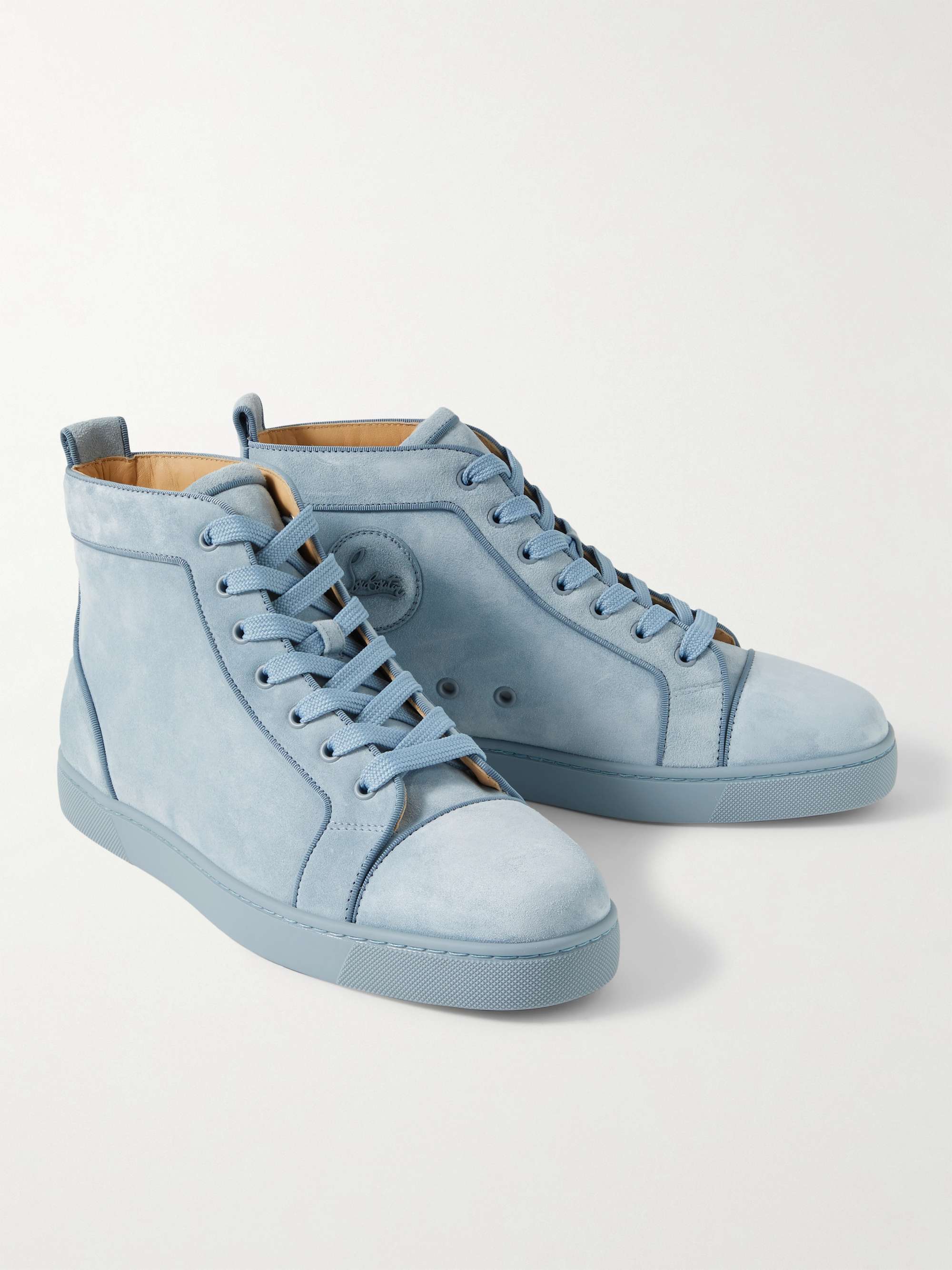 Christian Louboutin Louis Orlato Grosgrain-trimmed Suede High-top Sneakers in Blue for Men Mens Shoes Trainers High-top trainers 