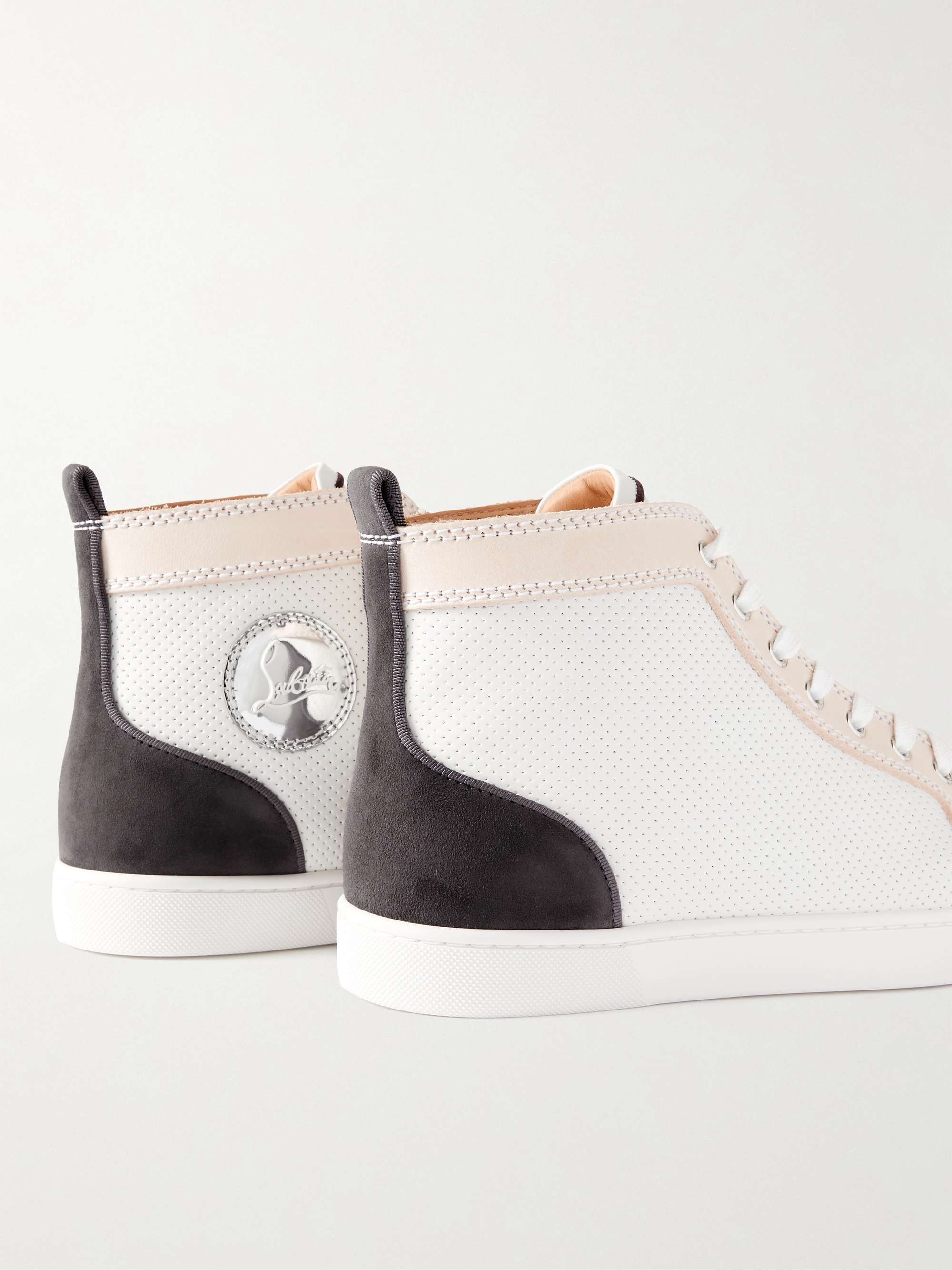 CHRISTIAN LOUBOUTIN Louis Suede-Trimmed Perforated Leather High-Top Sneakers