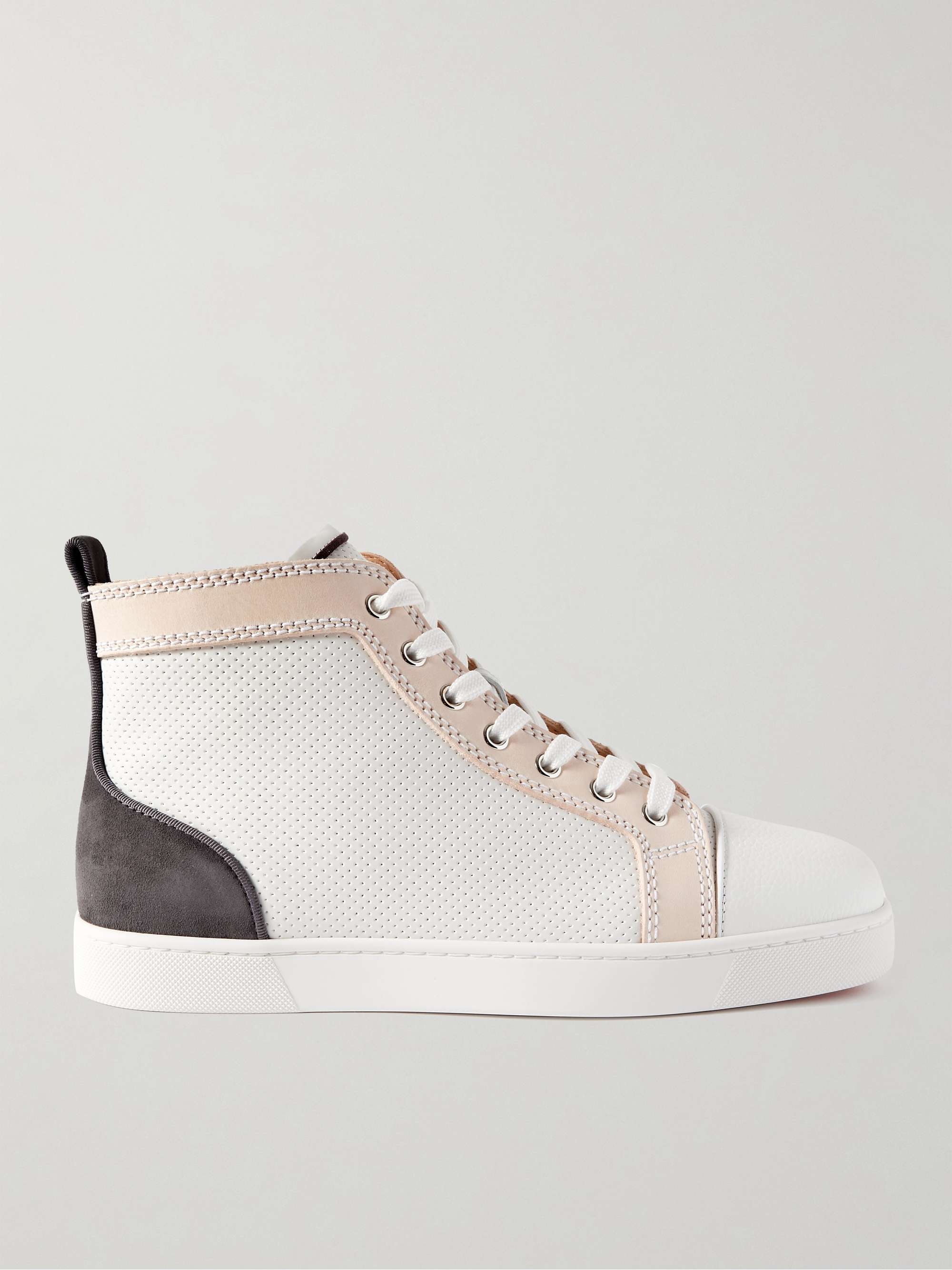 CHRISTIAN LOUBOUTIN Louis Suede-Trimmed Perforated Leather High-Top Sneakers