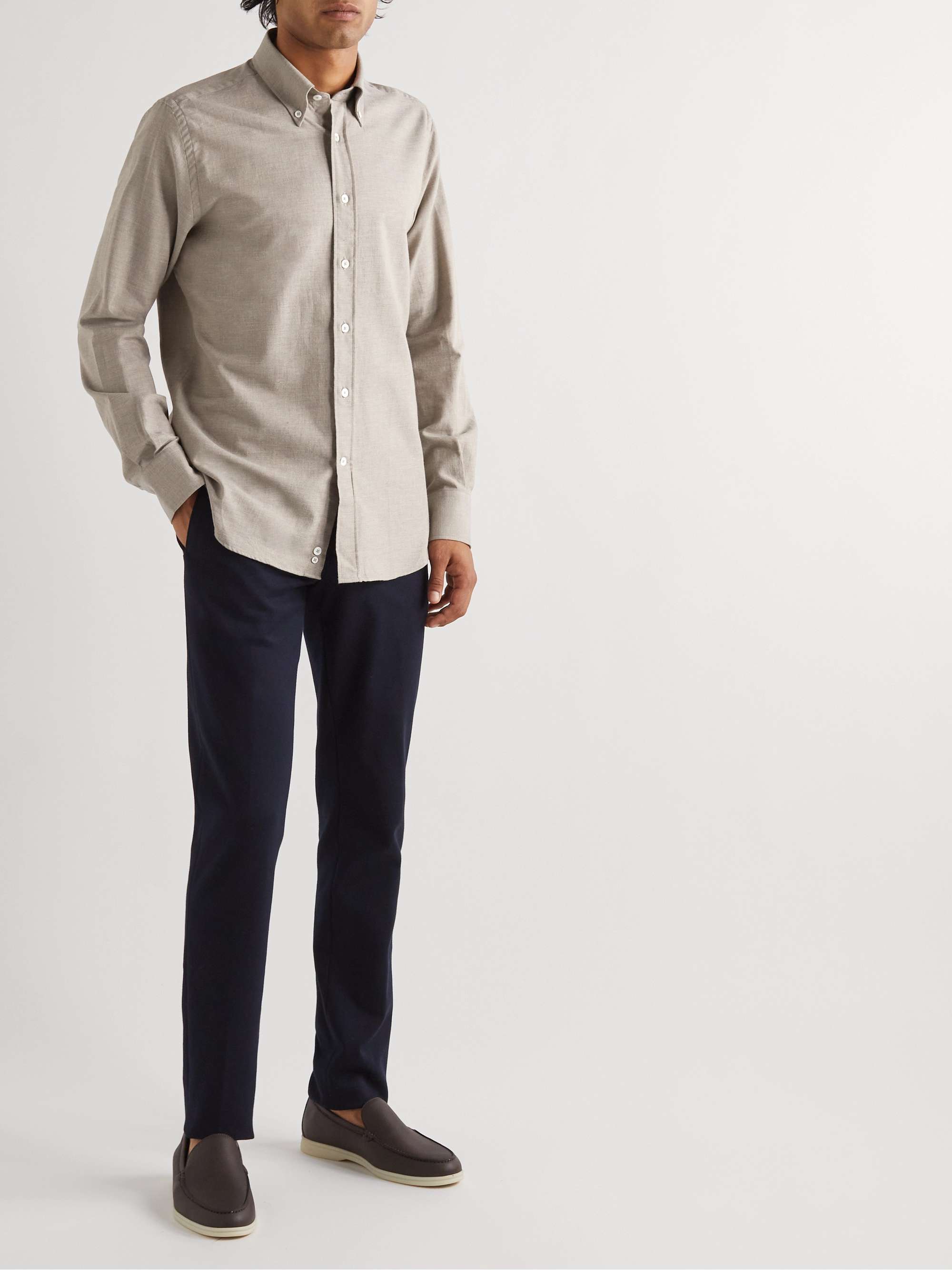 CANALI Slim-Fit Button-Down Collar Brushed Cotton-Twill Shirt