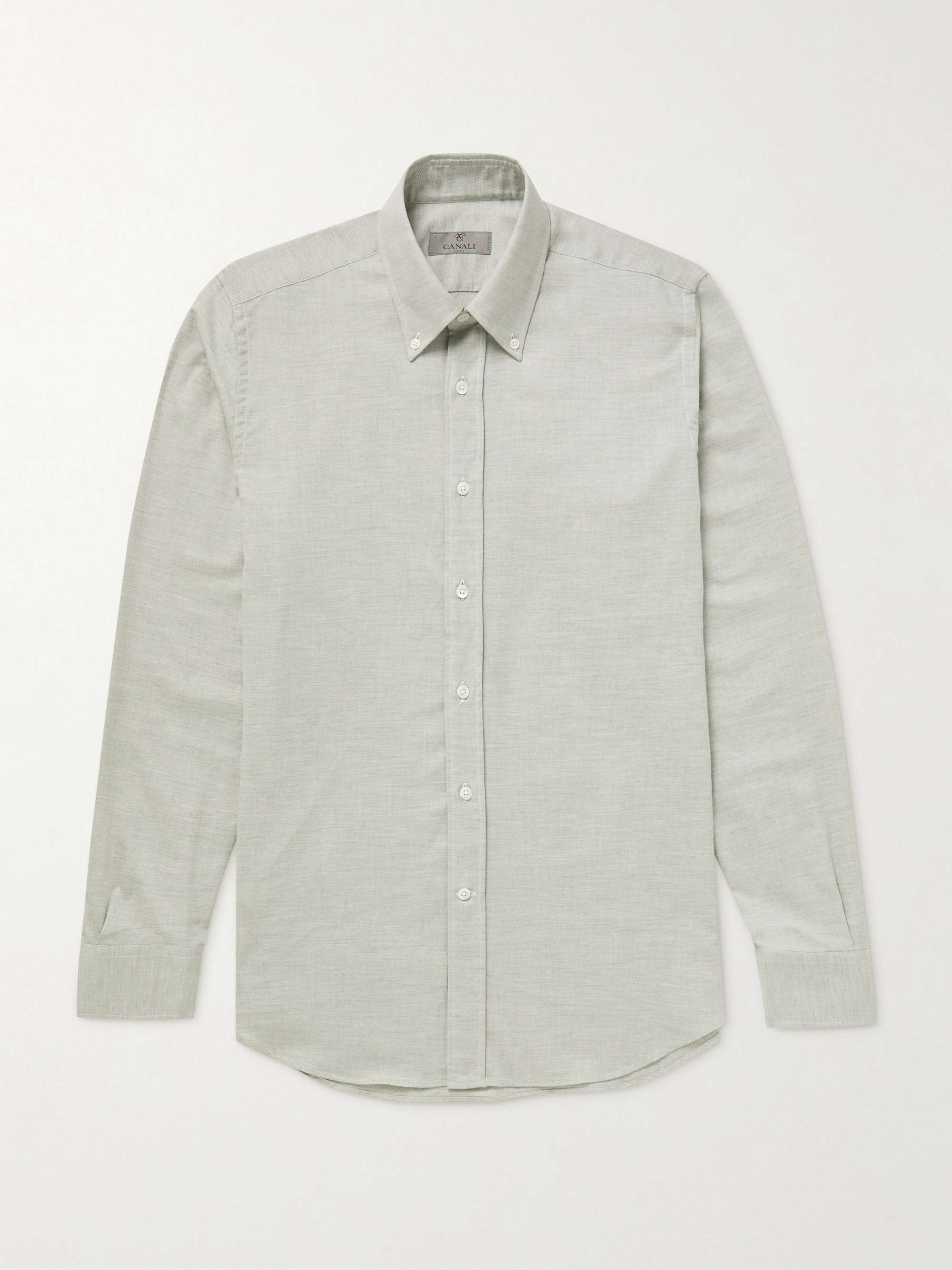 CANALI Slim-Fit Button-Down Collar Brushed Cotton-Twill Shirt