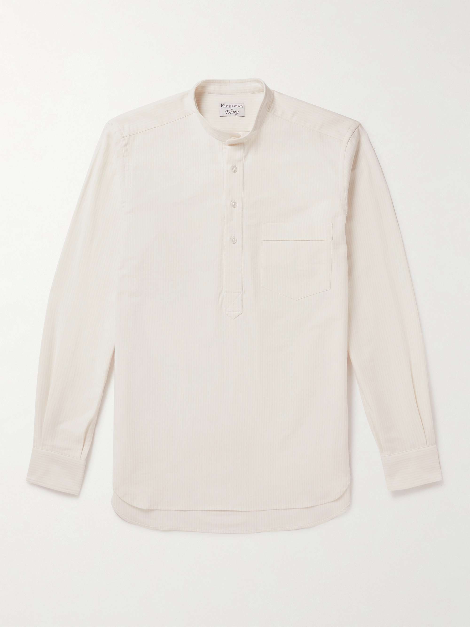 KINGSMAN Slim-Fit Striped Grandad-Collar Cotton Oxford Shirt