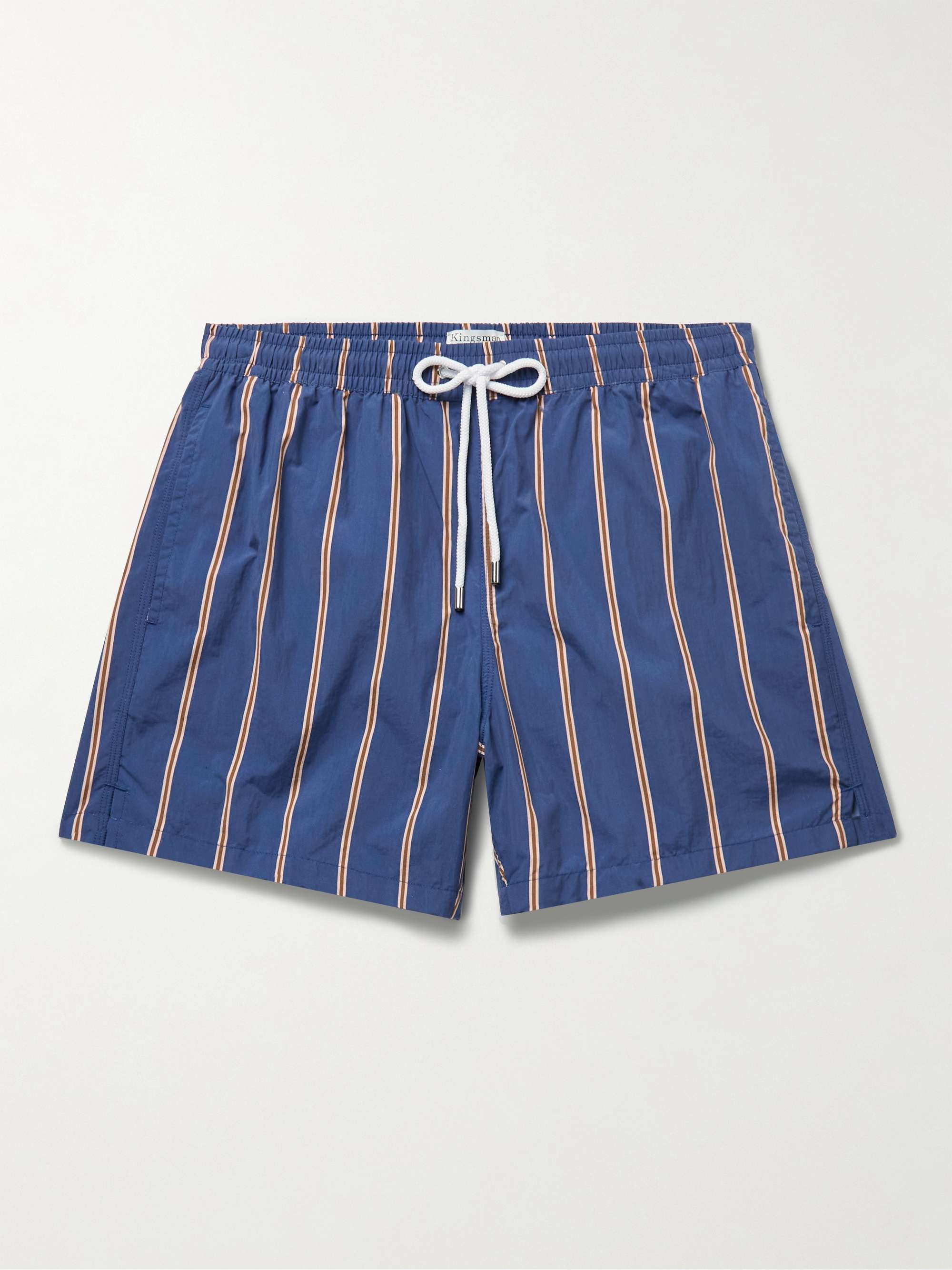 KINGSMAN + Drake's Slim-Fit Mid-Length Striped Swim Shorts