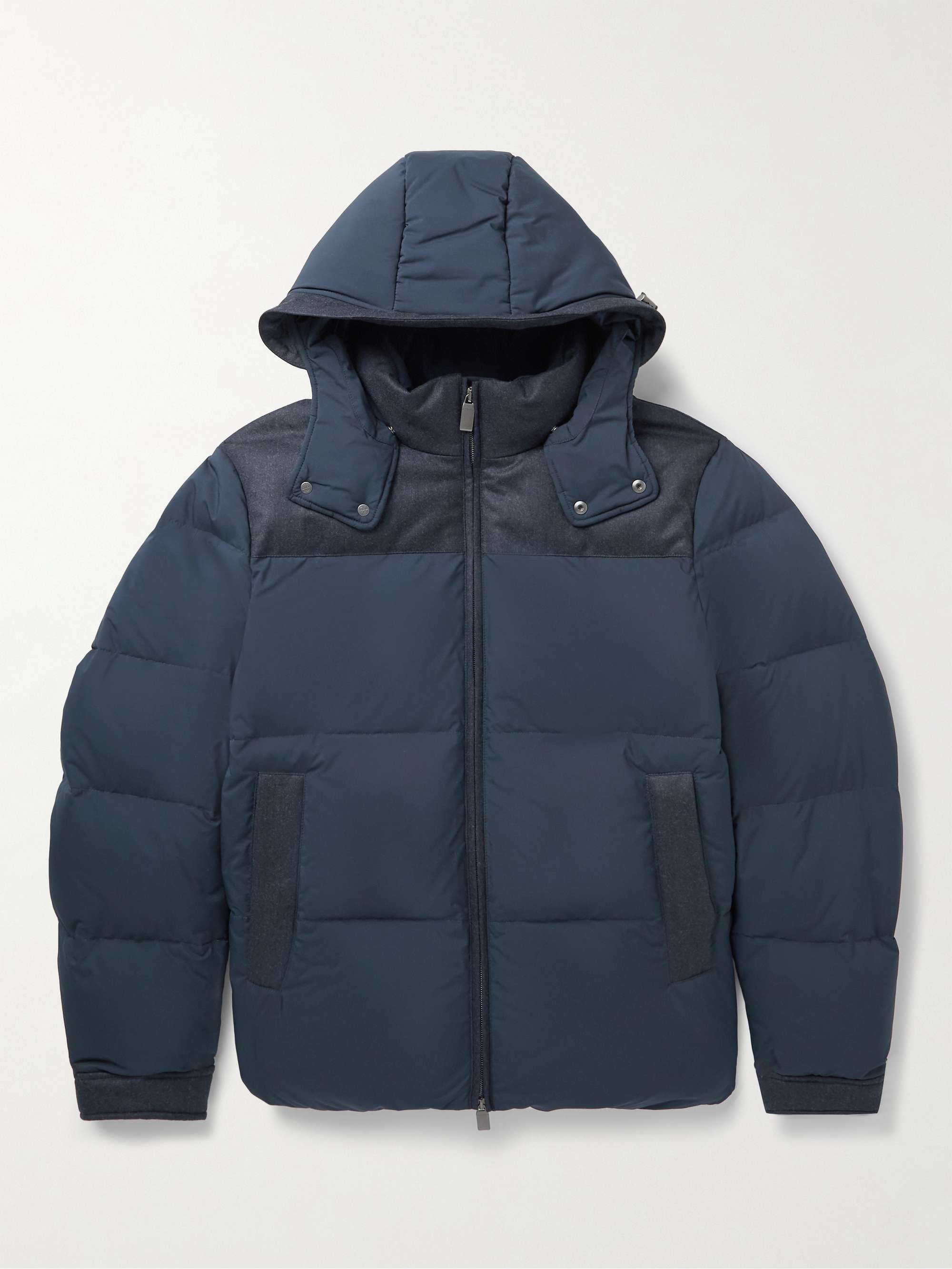 CANALI Wool-Panelled Quilted Shell Hooded Down Jacket