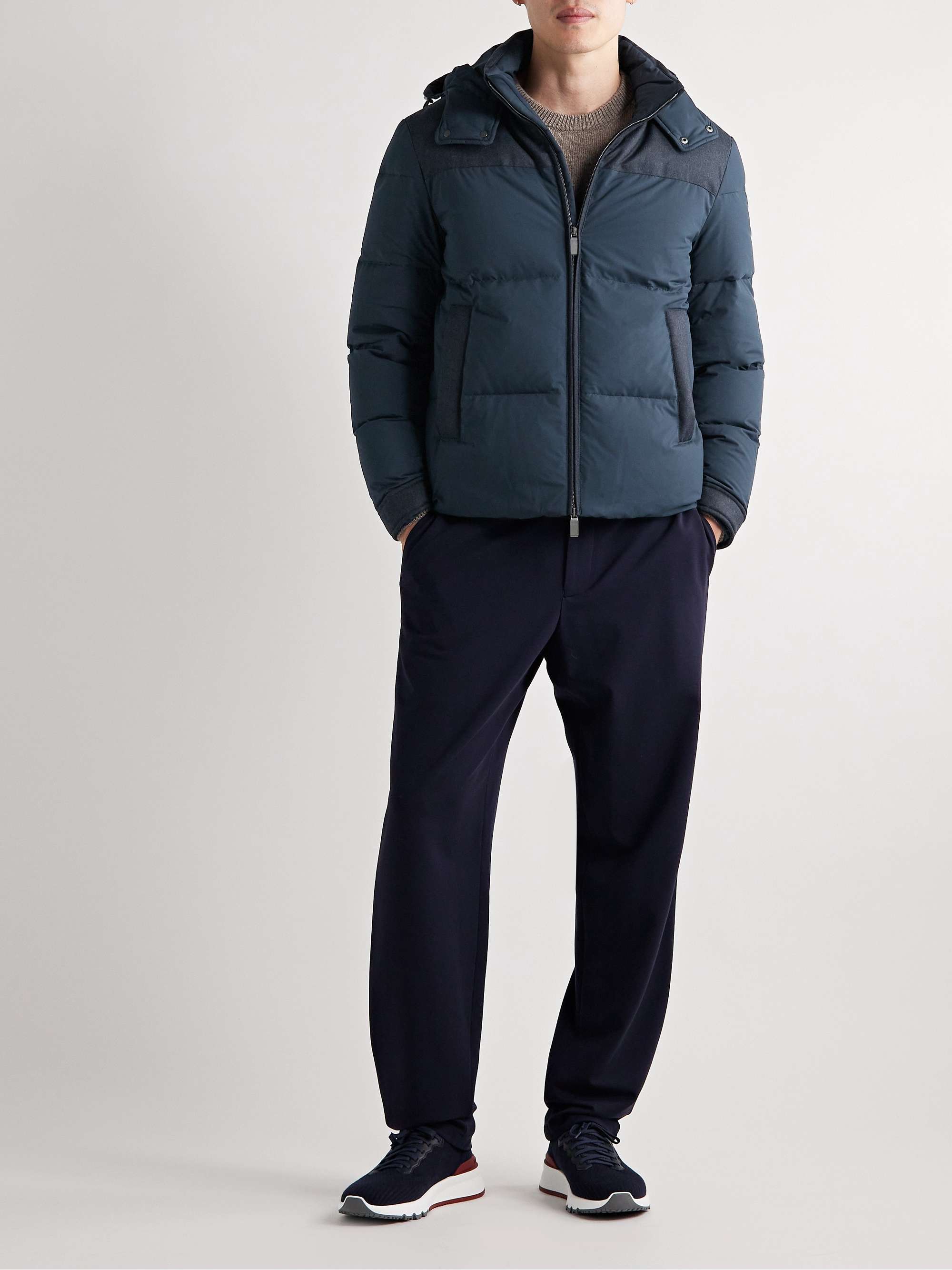 CANALI Wool-Panelled Quilted Shell Hooded Down Jacket