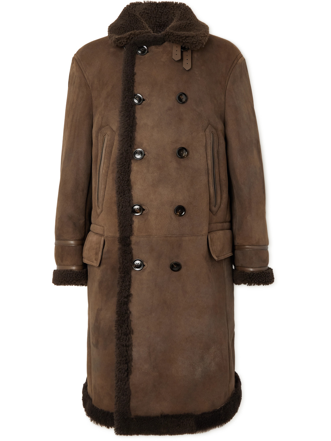Tom Ford Double-breasted Shearling Overcoat In Brown | ModeSens