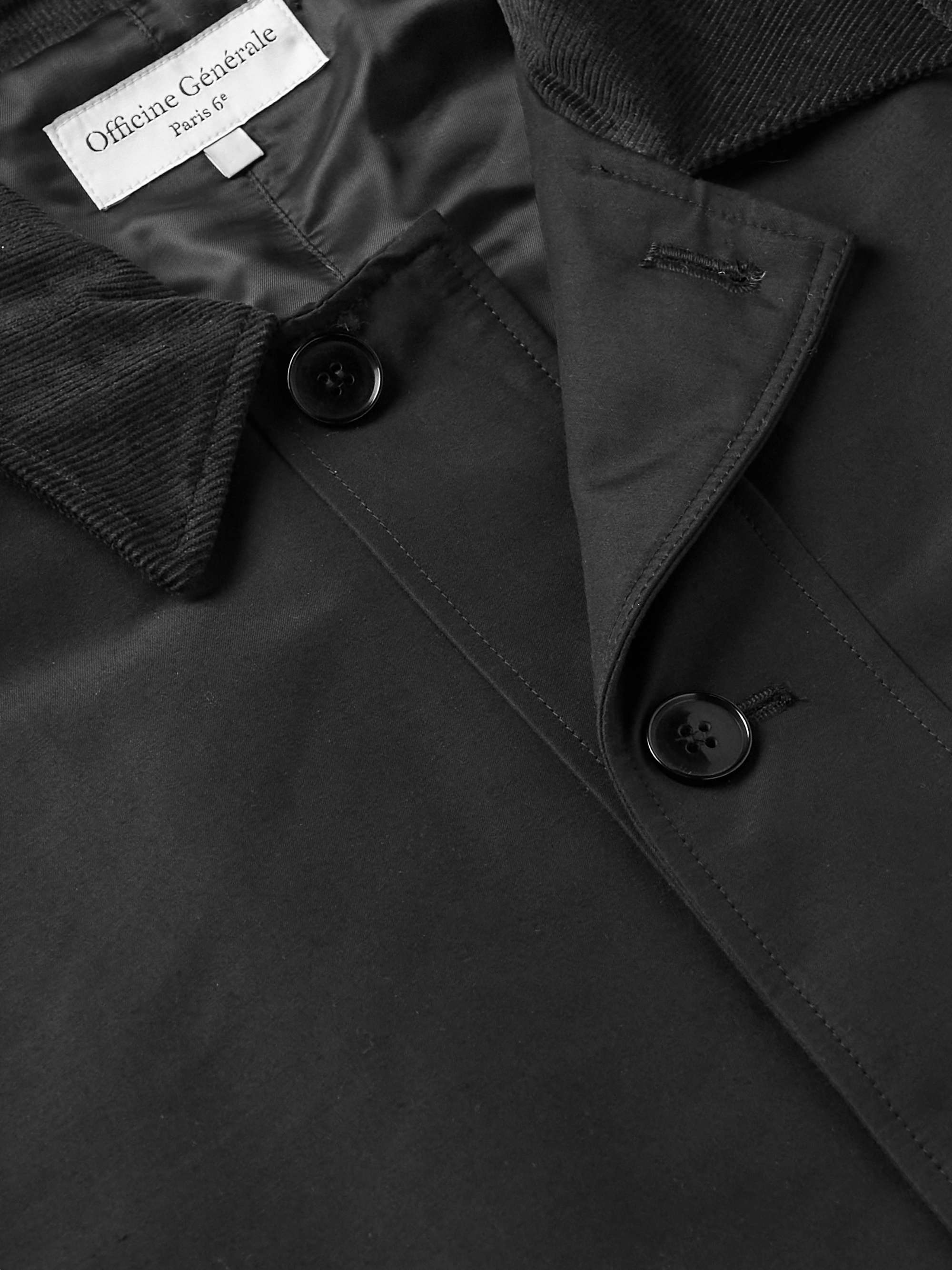 Officine Generale Griffin Corduroy-trimmed Tech Cotton-blend Coat in Black for Men Mens Clothing Coats Short coats 
