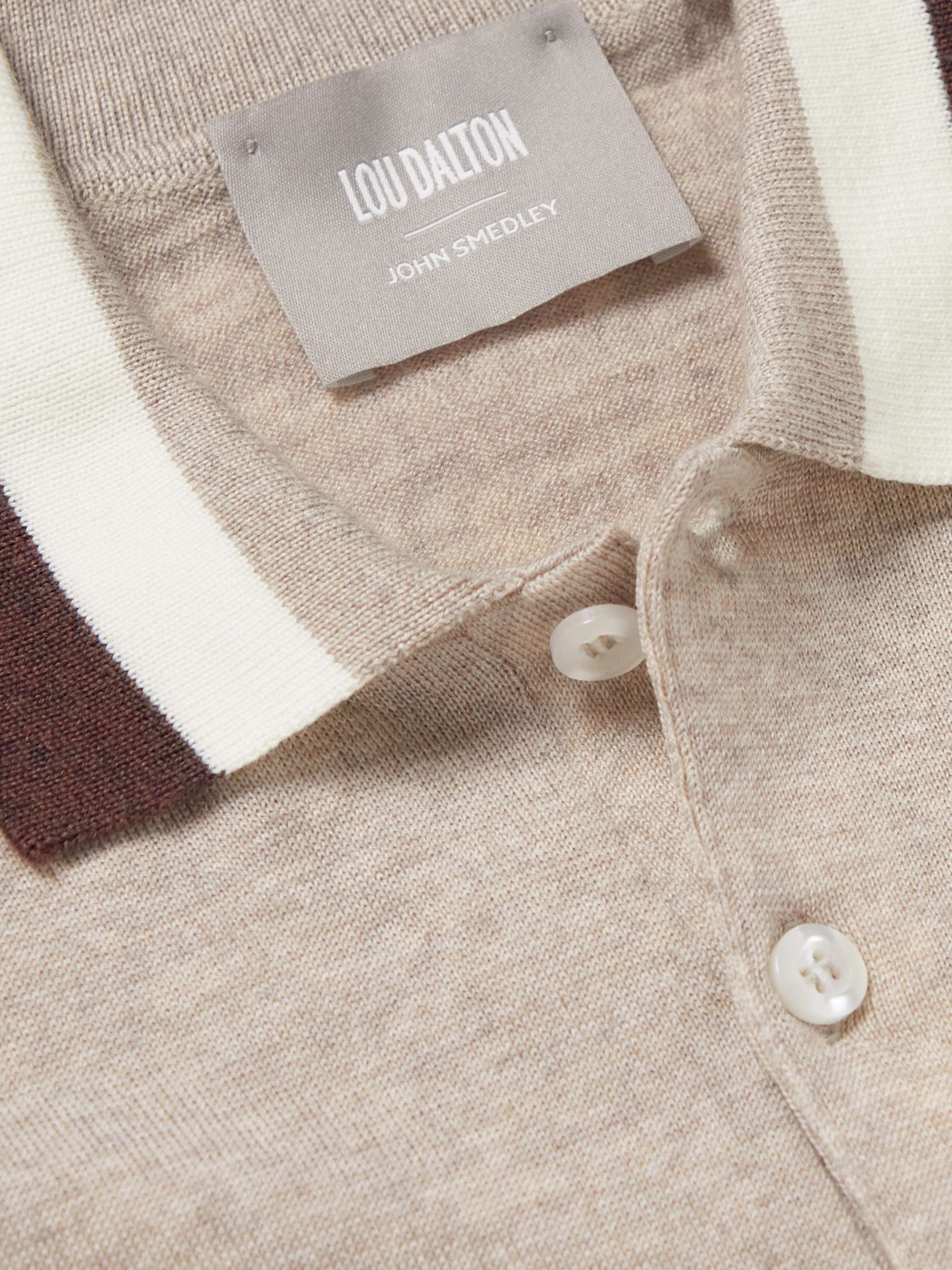 JOHN SMEDLEY + Lou Dalton Striped Merino Wool Polo Shirt
