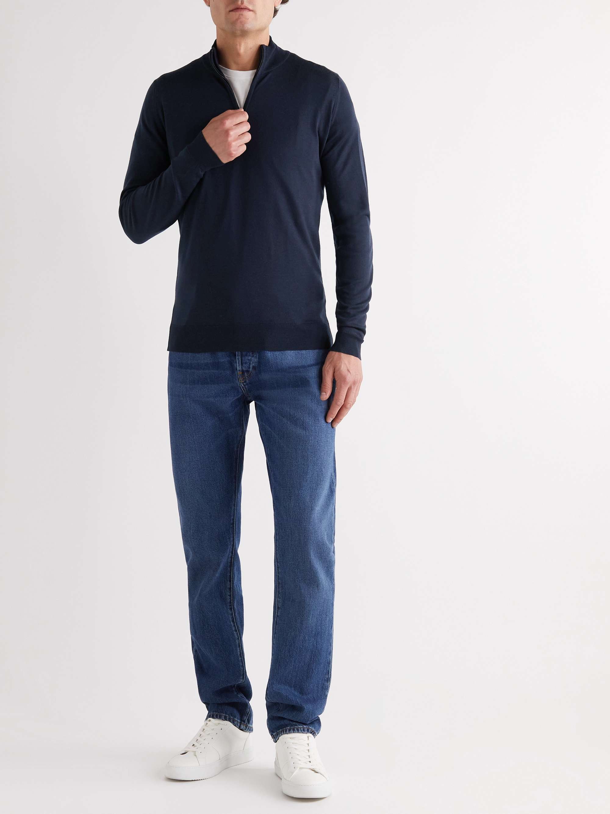 John Smedley Half-zip Wool Jumper in Blue for Men Mens Clothing Sweaters and knitwear Zipped sweaters 