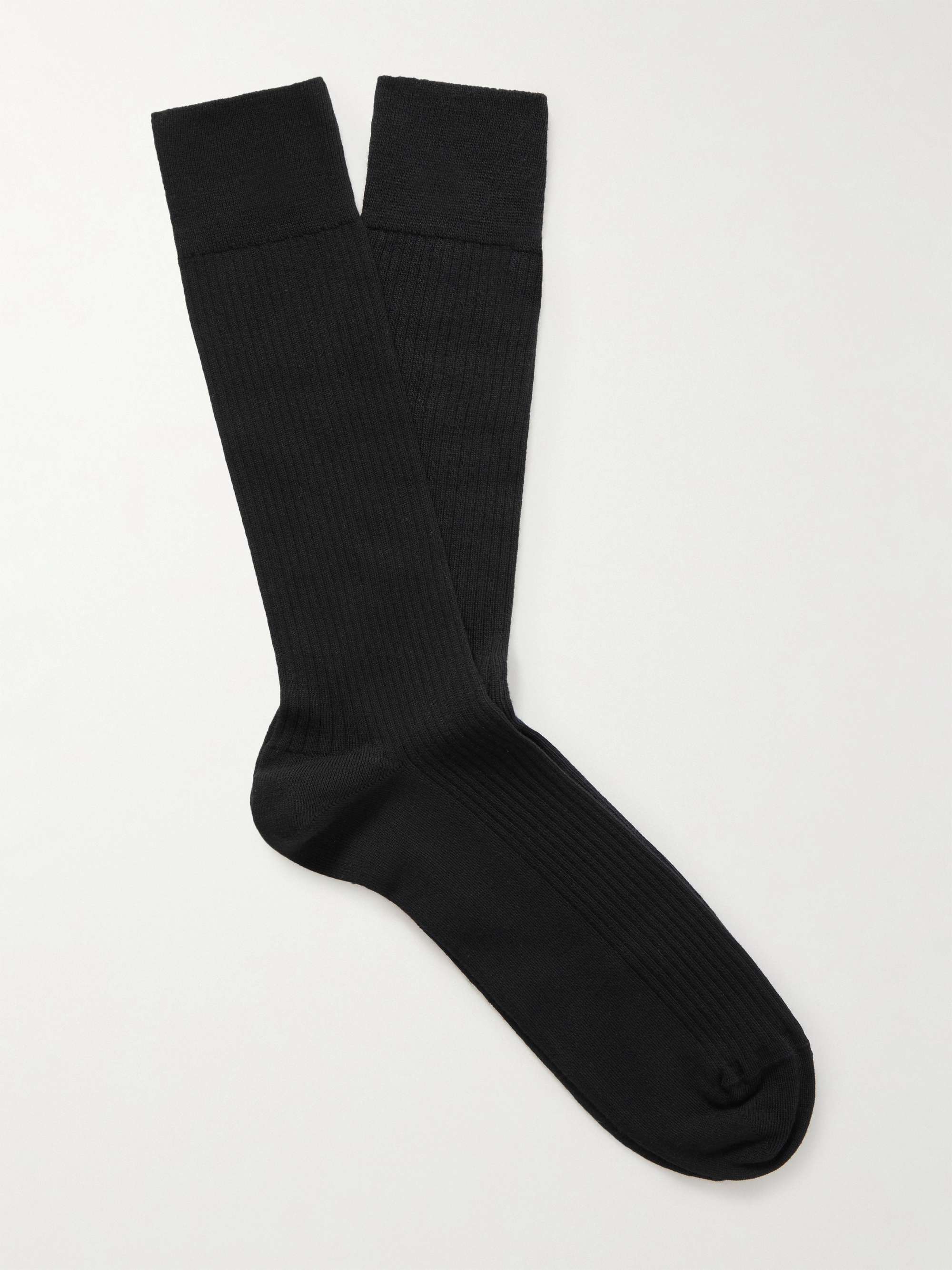 JOHN SMEDLEY Edale Ribbed Cotton-Blend Socks