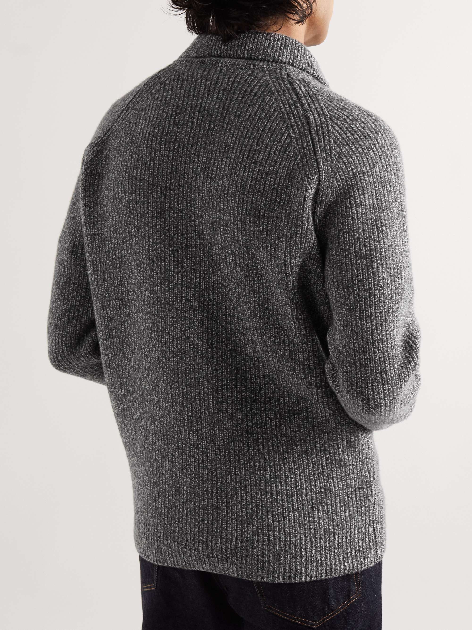 JOHN SMEDLEY Ribbed Recycled Cashmere and Merino Wool-Blend Zip-Up Cardigan