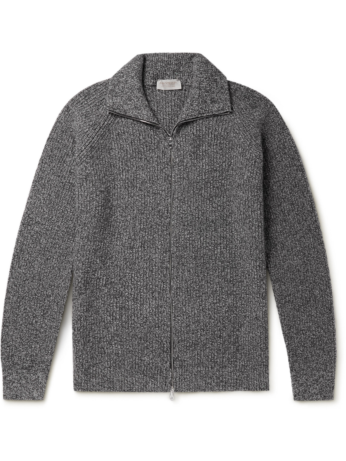 John Smedley Ribbed Recycled Cashmere And Merino Wool-blend Zip-up Cardigan In Gray