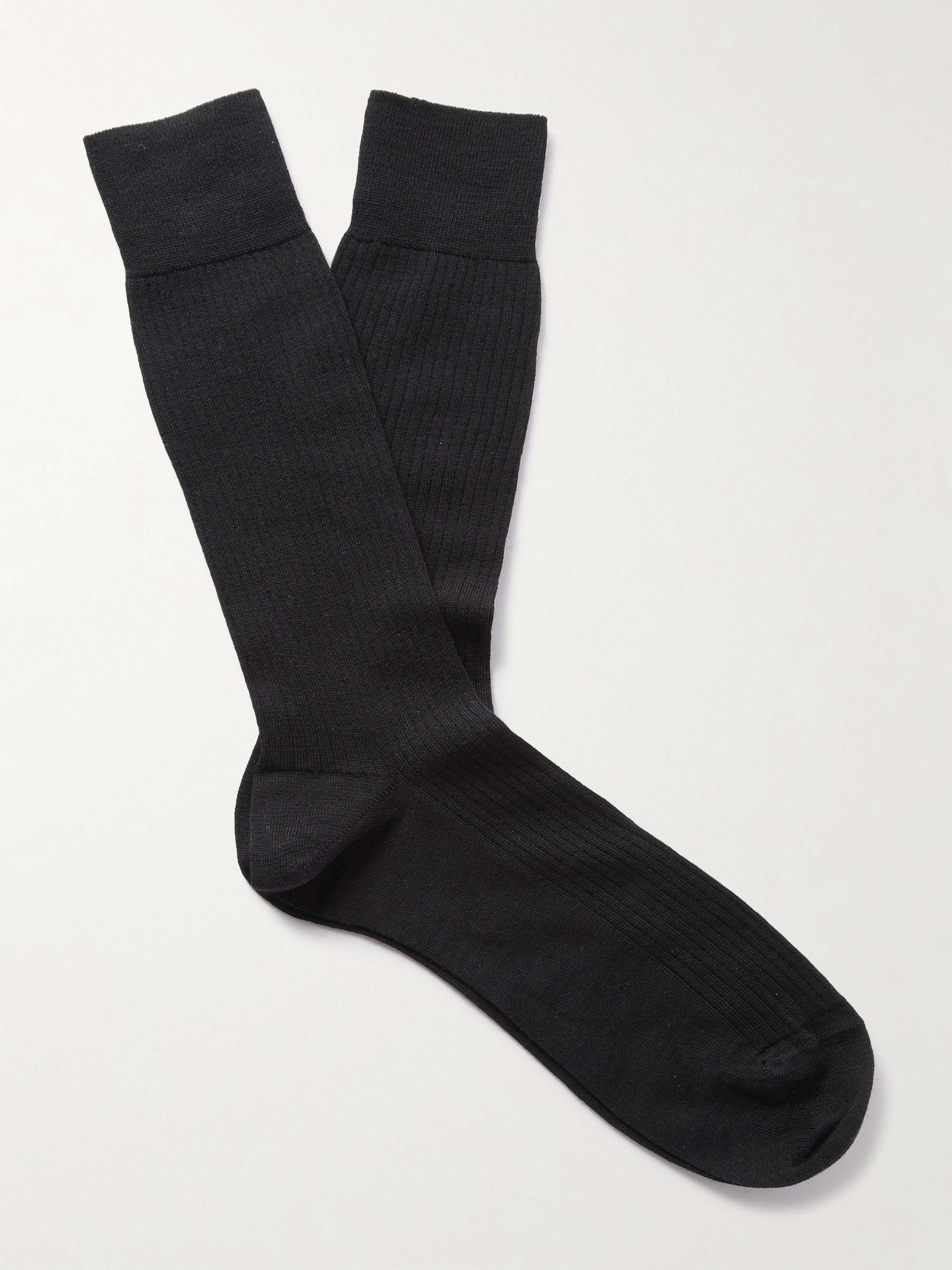 JOHN SMEDLEY Rowsely Ribbed Merino Wool-Blend Socks
